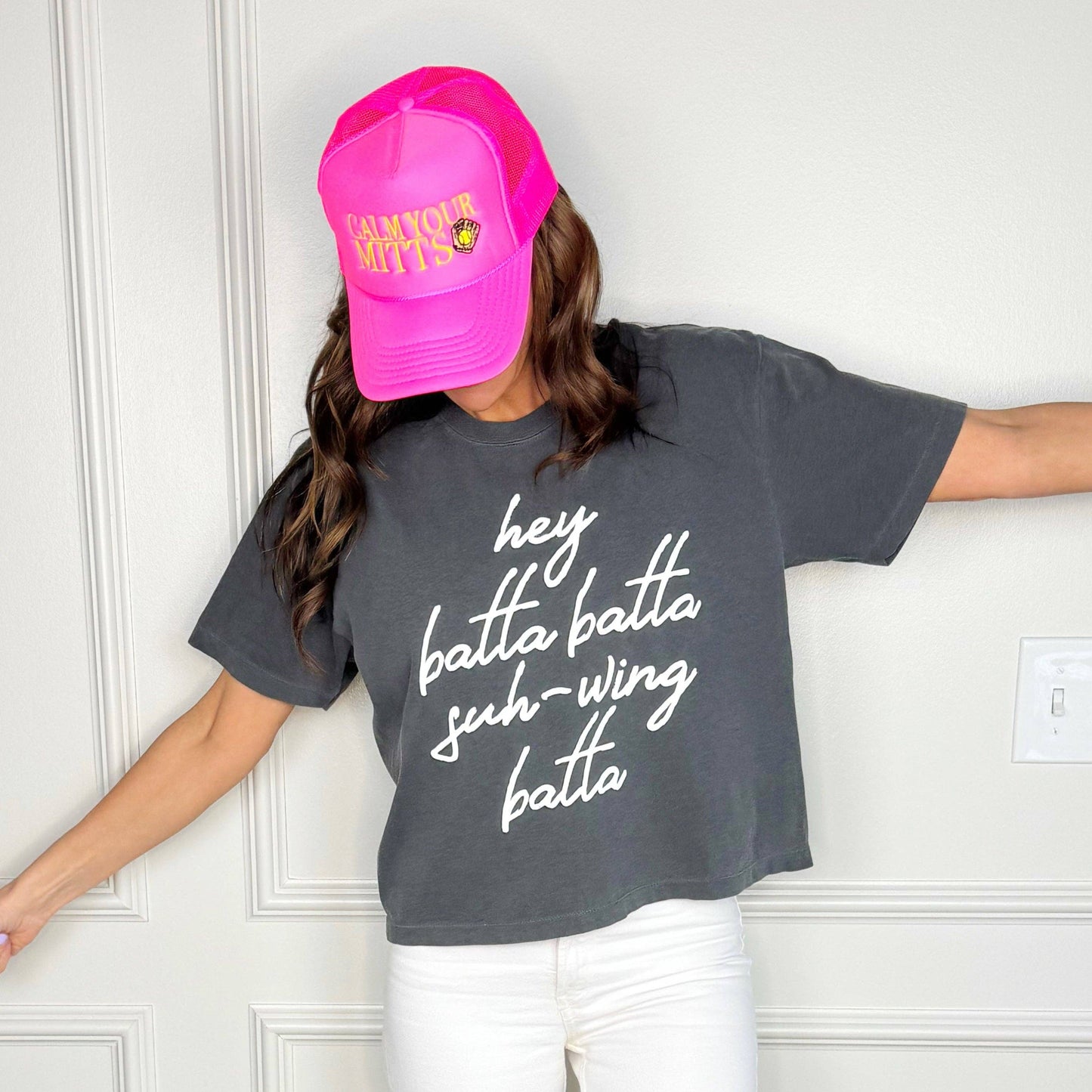 Hey Batta Swing Batta Puff Cropped Tee