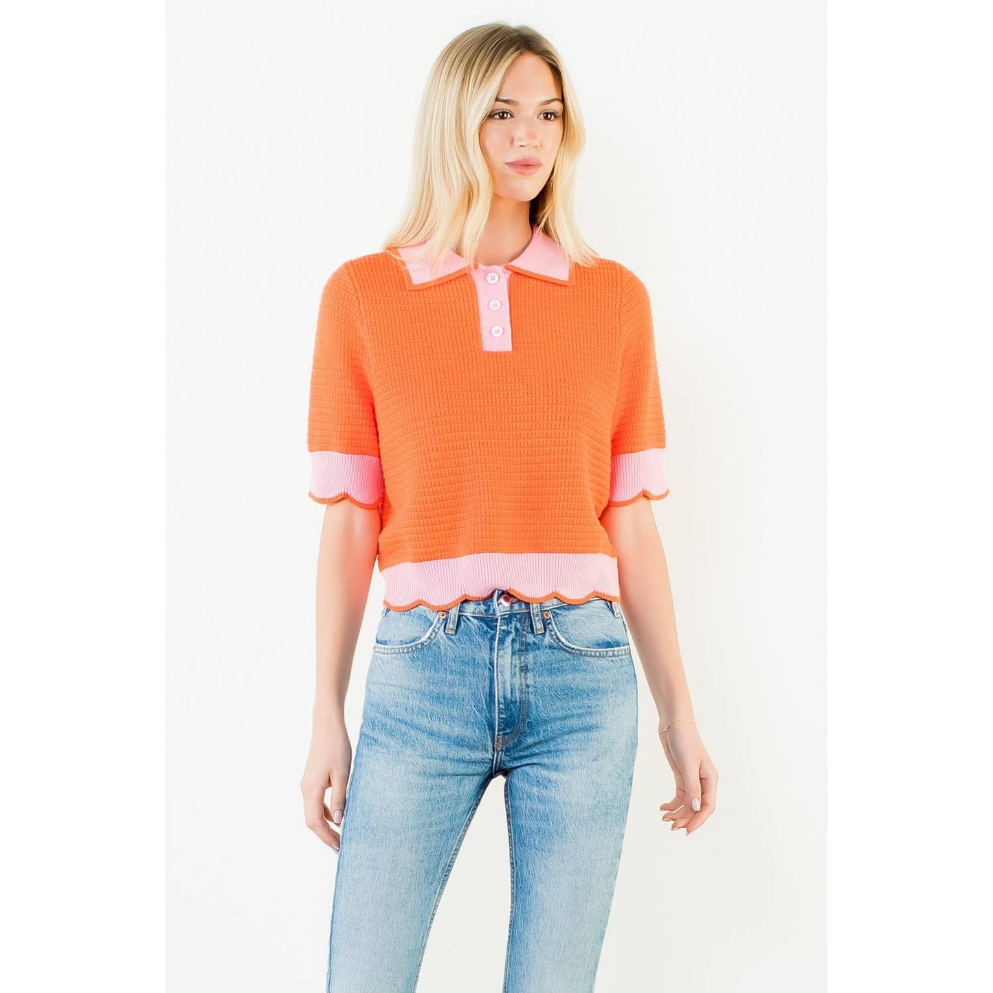 Collared Short Sleeve Knit Top
