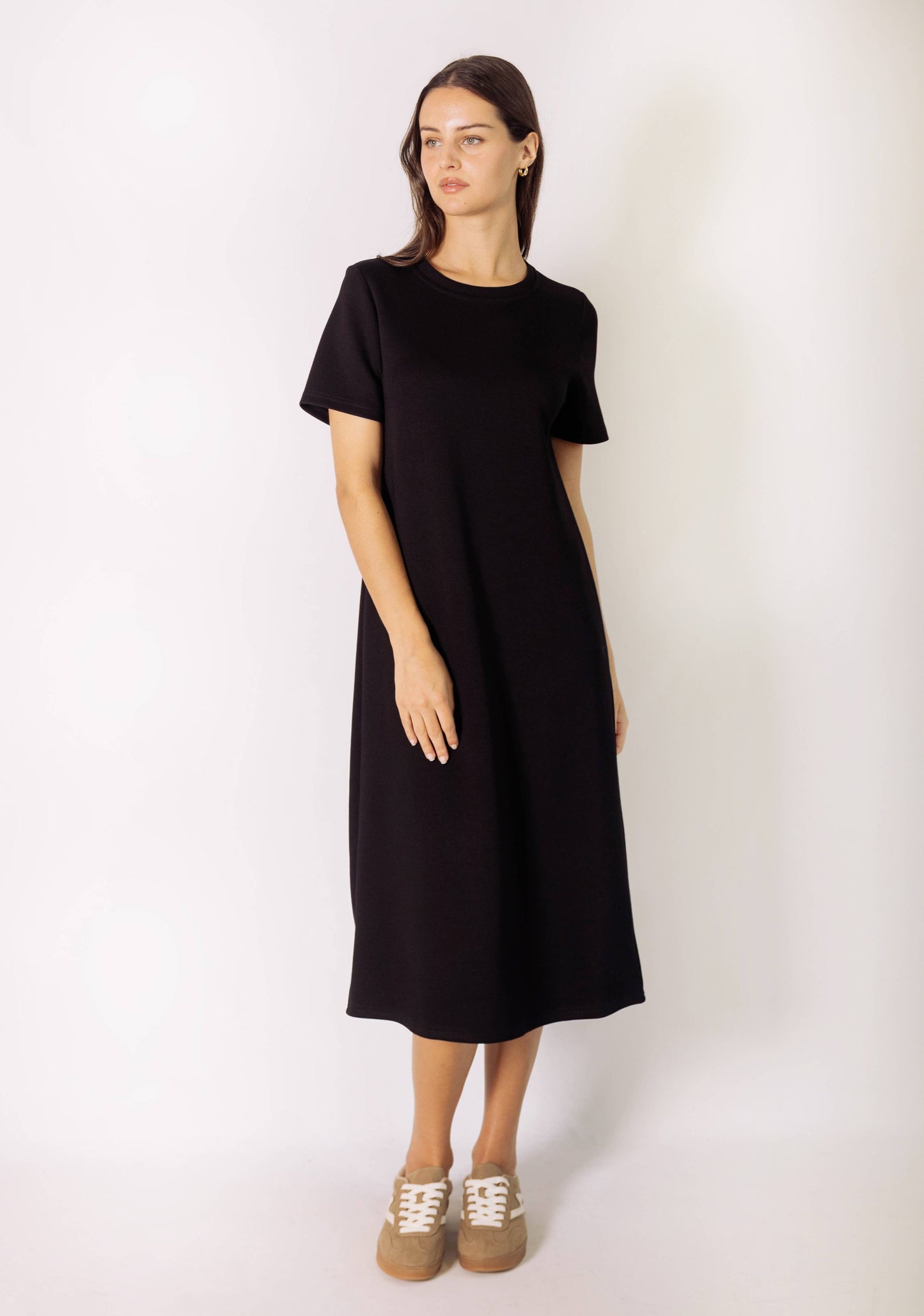 P. CILL Butter Modal Short Sleeve Contrast Rib Neckband Midi
