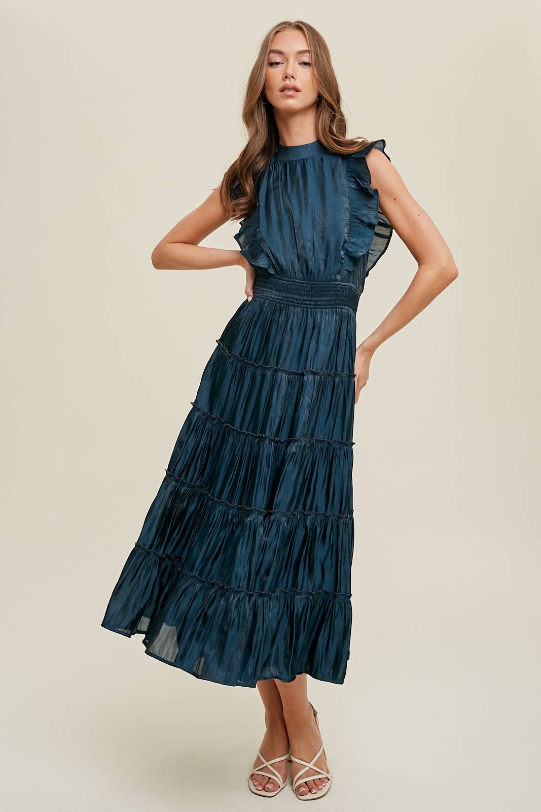 ORGANZA TIERED MIDI DRESS WITH RUFFLE DETAIL / WL23-8374