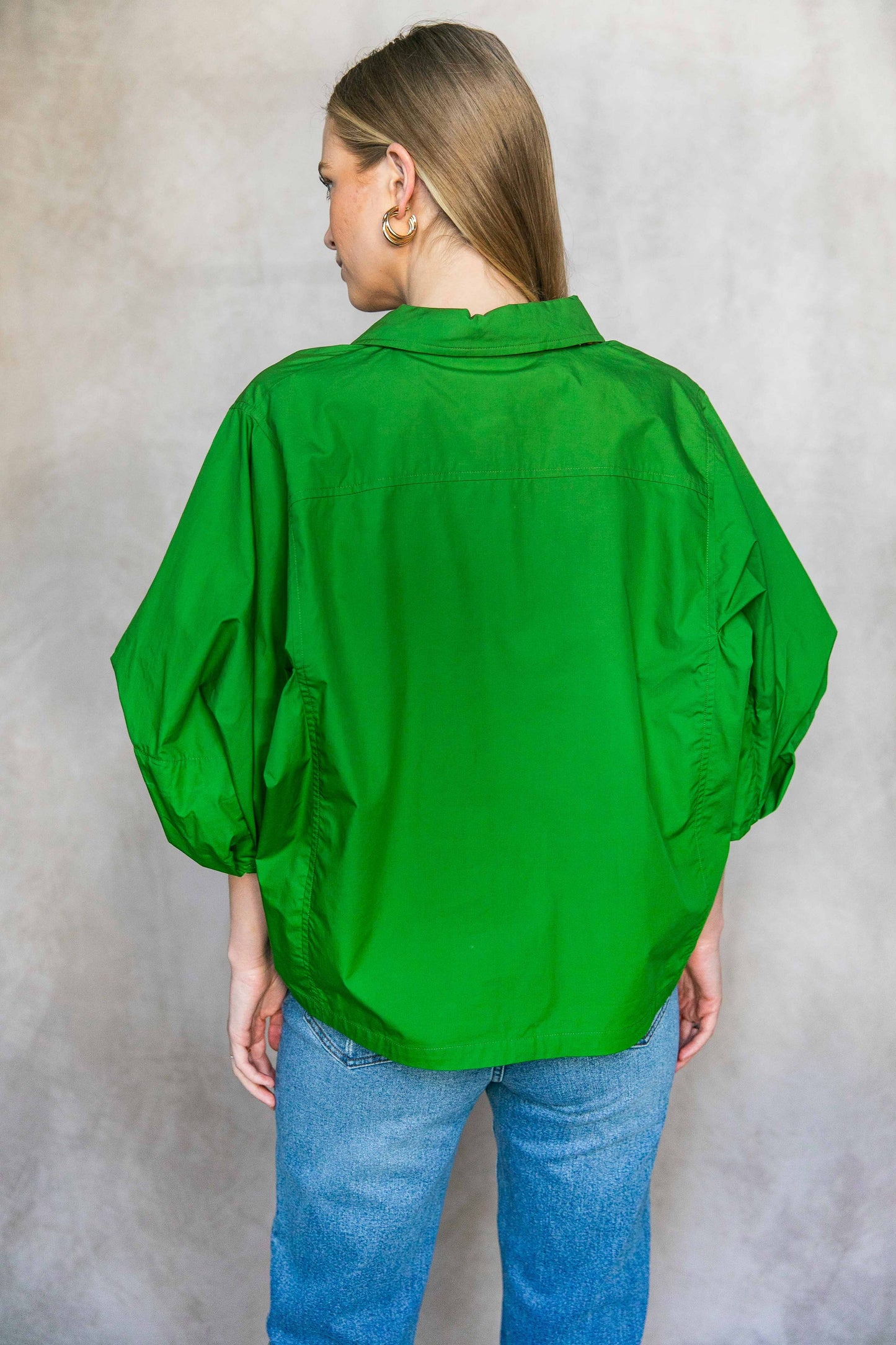 Poplin Bishop Sleeve Button Up Shirt