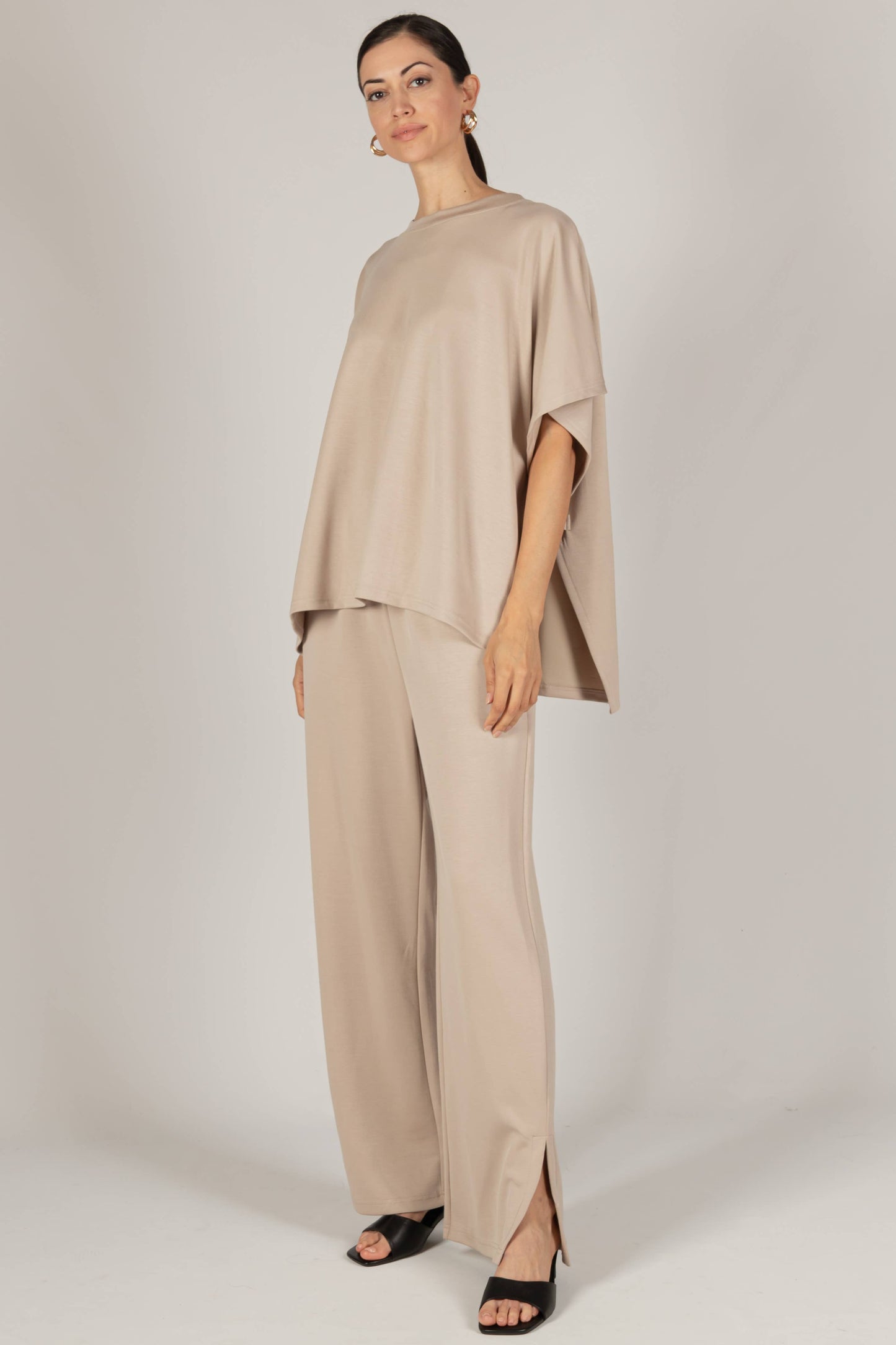 P. CILL Butter Modal Wide Leg Pants w/ Bottom Slit