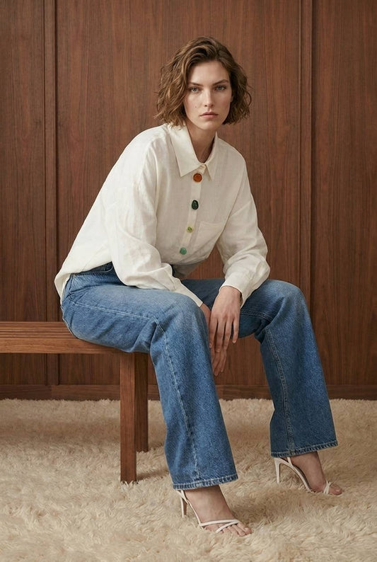Oversized Novelty-Button Woven Shirt