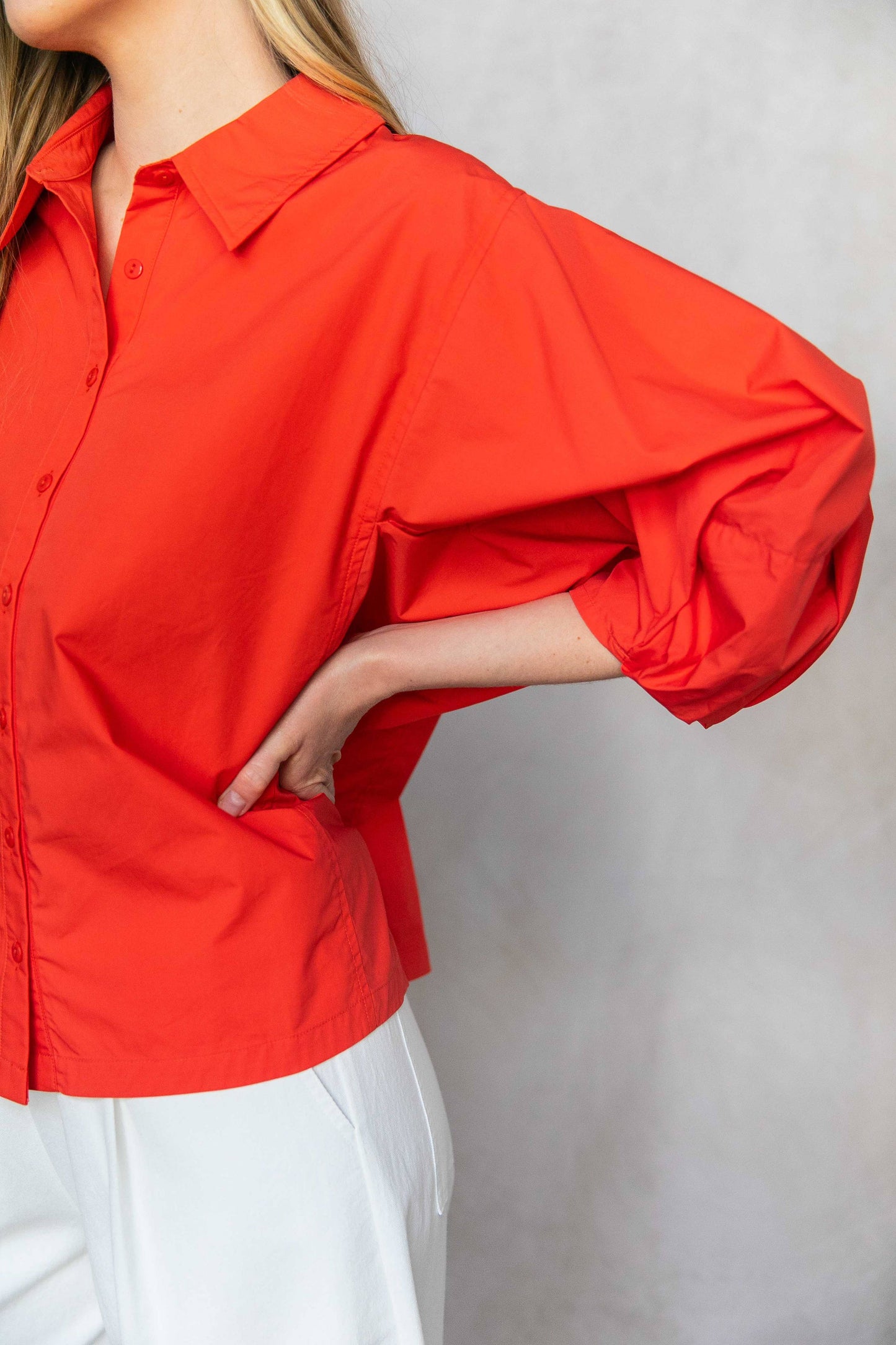 Poplin Bishop Sleeve Button Up Shirt