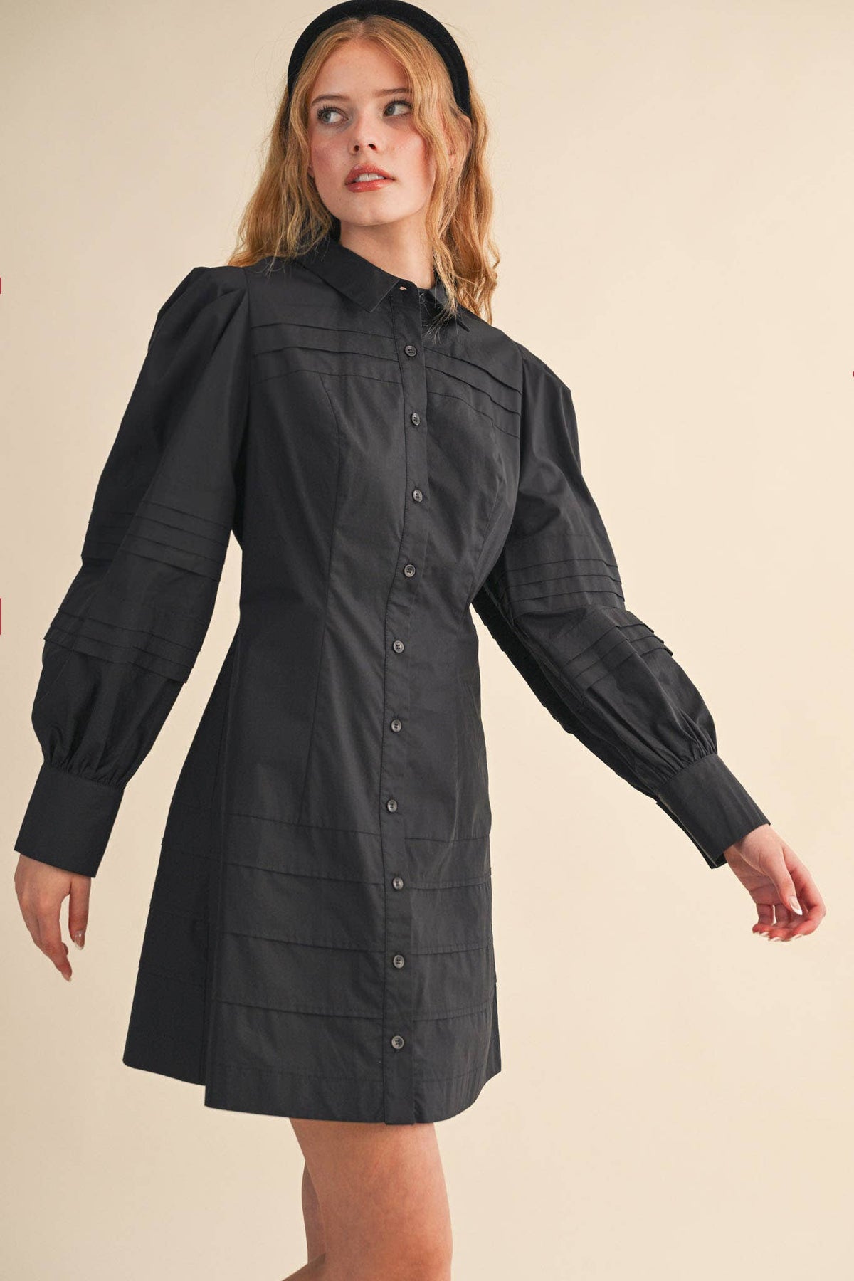 PIN TUCK DETAIL BUTTON DOWN MINI DRESS MDR4328