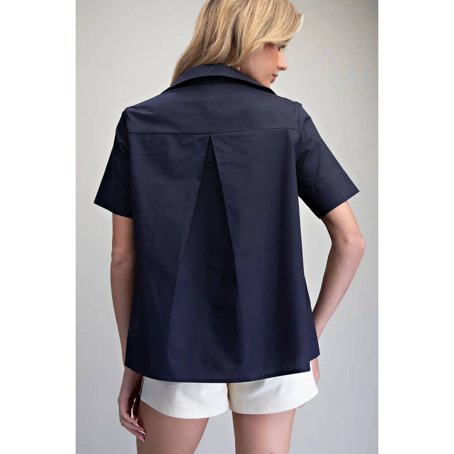 NEW Solid Collared Short Sleeve Blouse