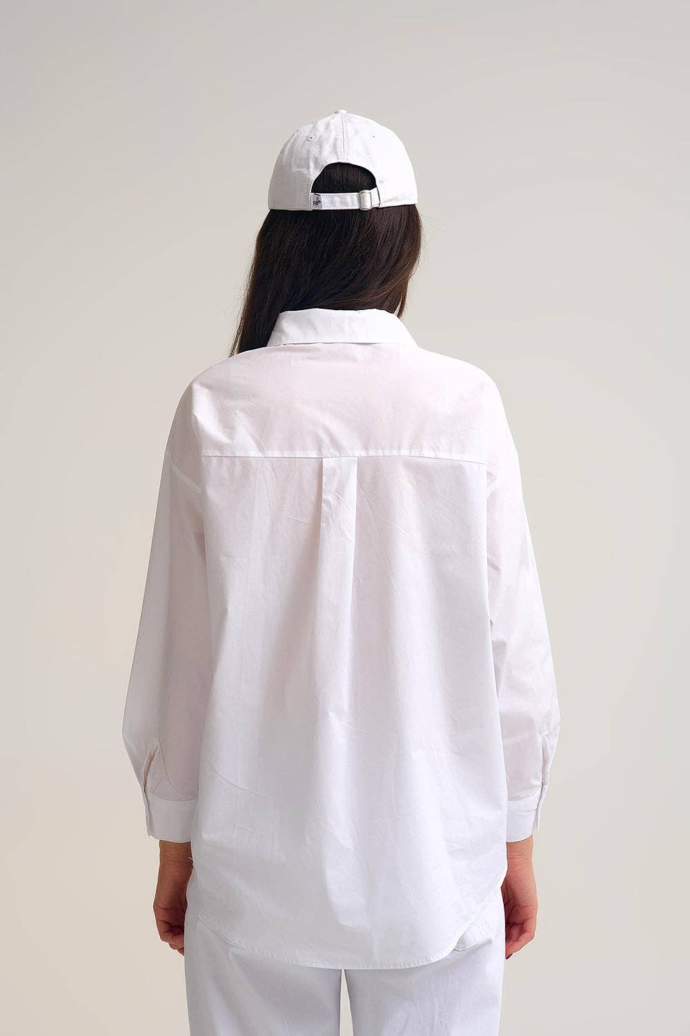 White relaxed poplin Cotton Shirt with Decorative Gold Buttons