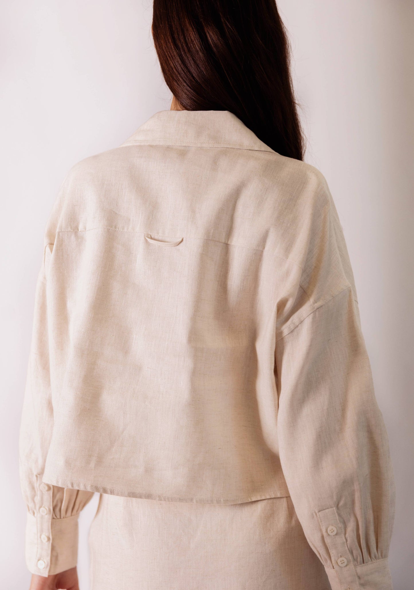 P.CILL 100% Linen Cropped Button Up Shirt