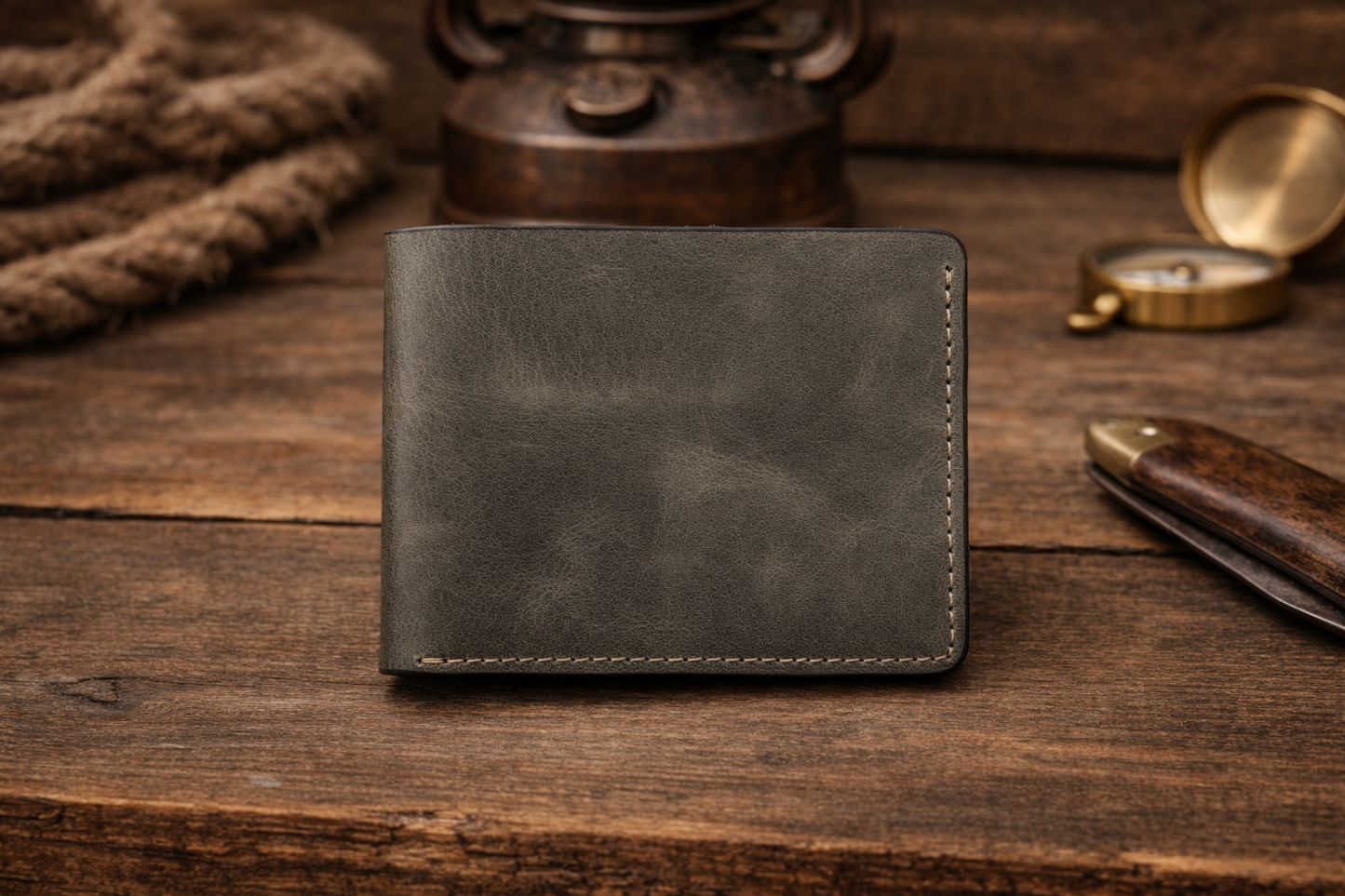 Men’s Full-Grain Crazy Leather Bifold Wallet Premium Leather