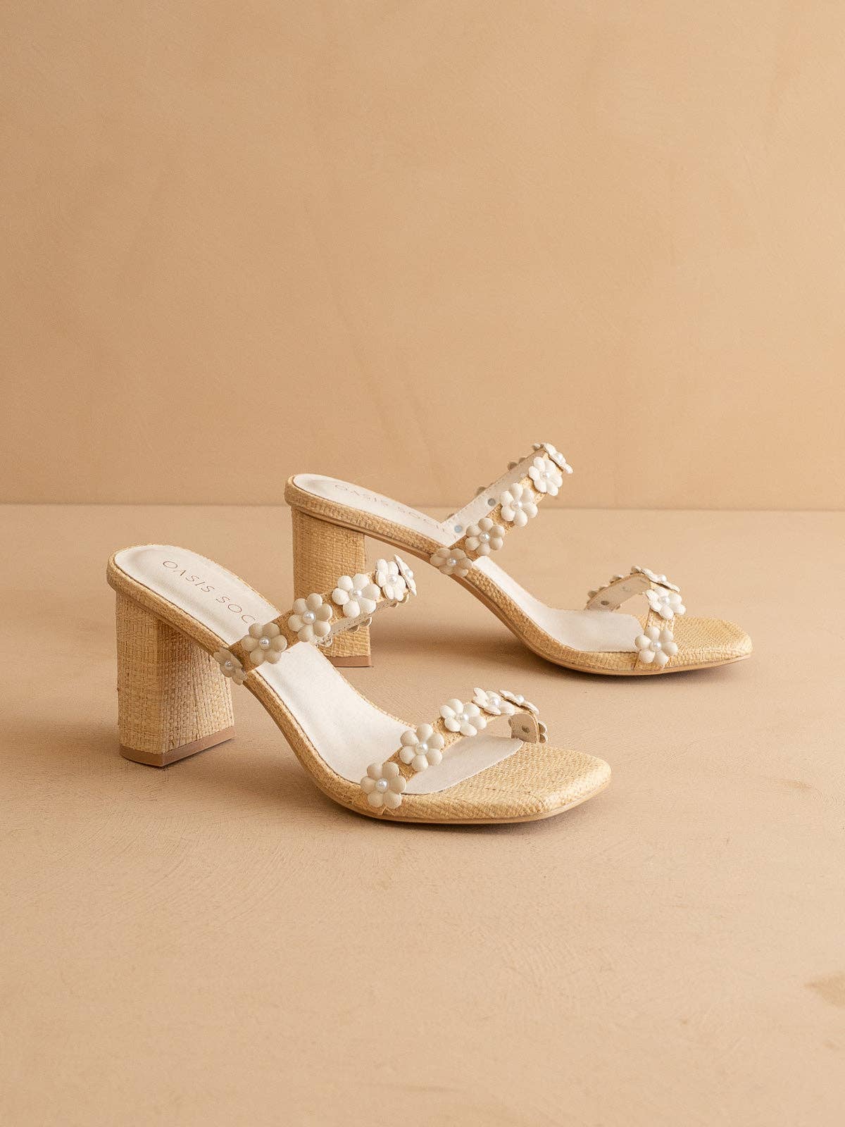 The Feliza | Natural Floral Raffia Heel Summer Block Sandal