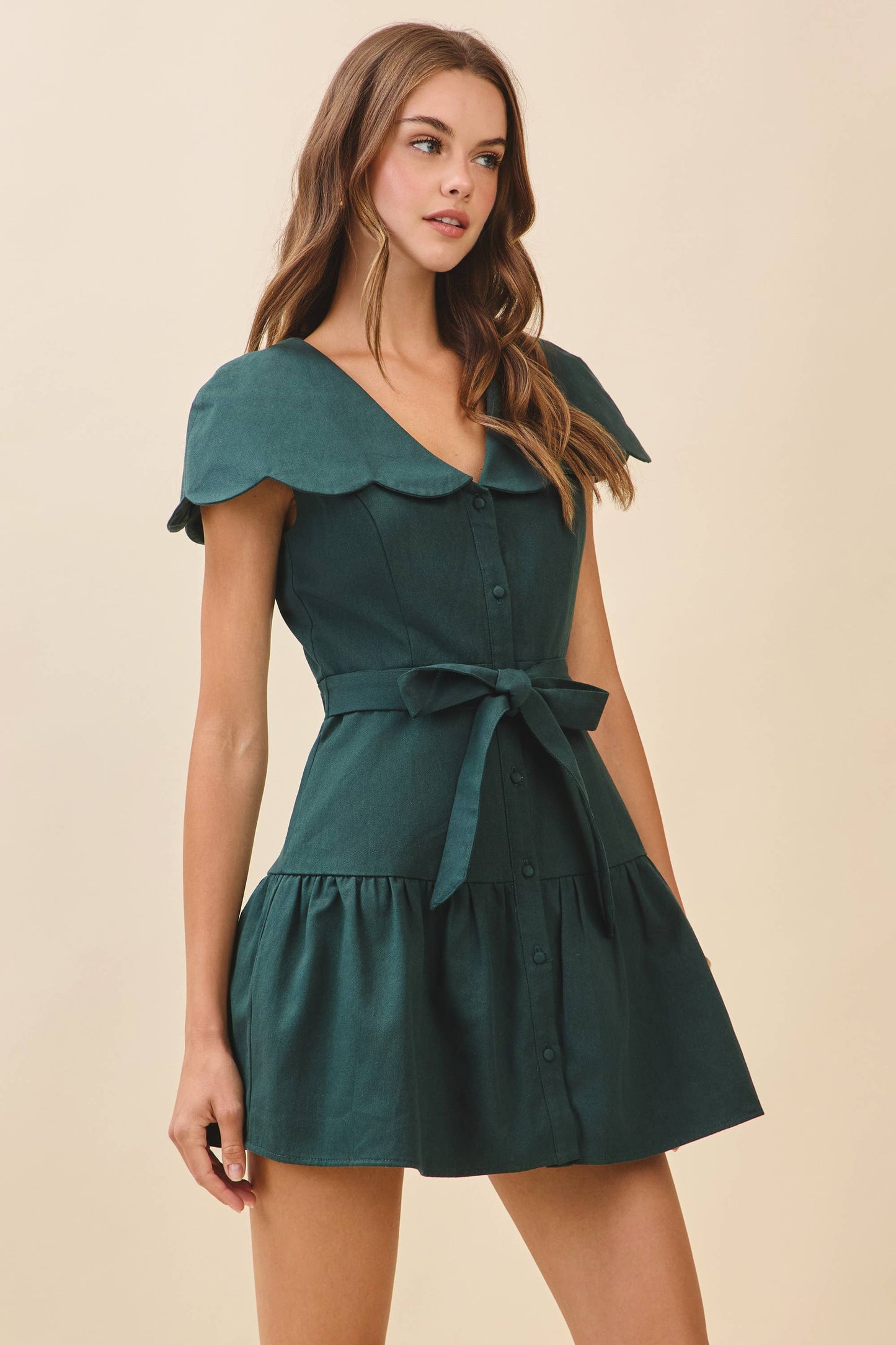 CD06011-Fit And Flare Oversized Scalloped Collar Dress