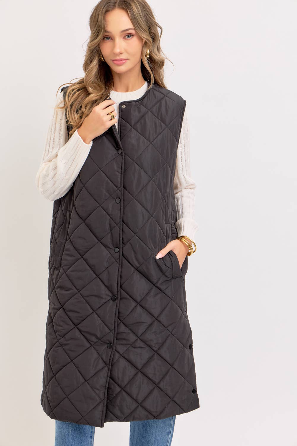 LONG PUFFER VEST DIAMOND QUILTED