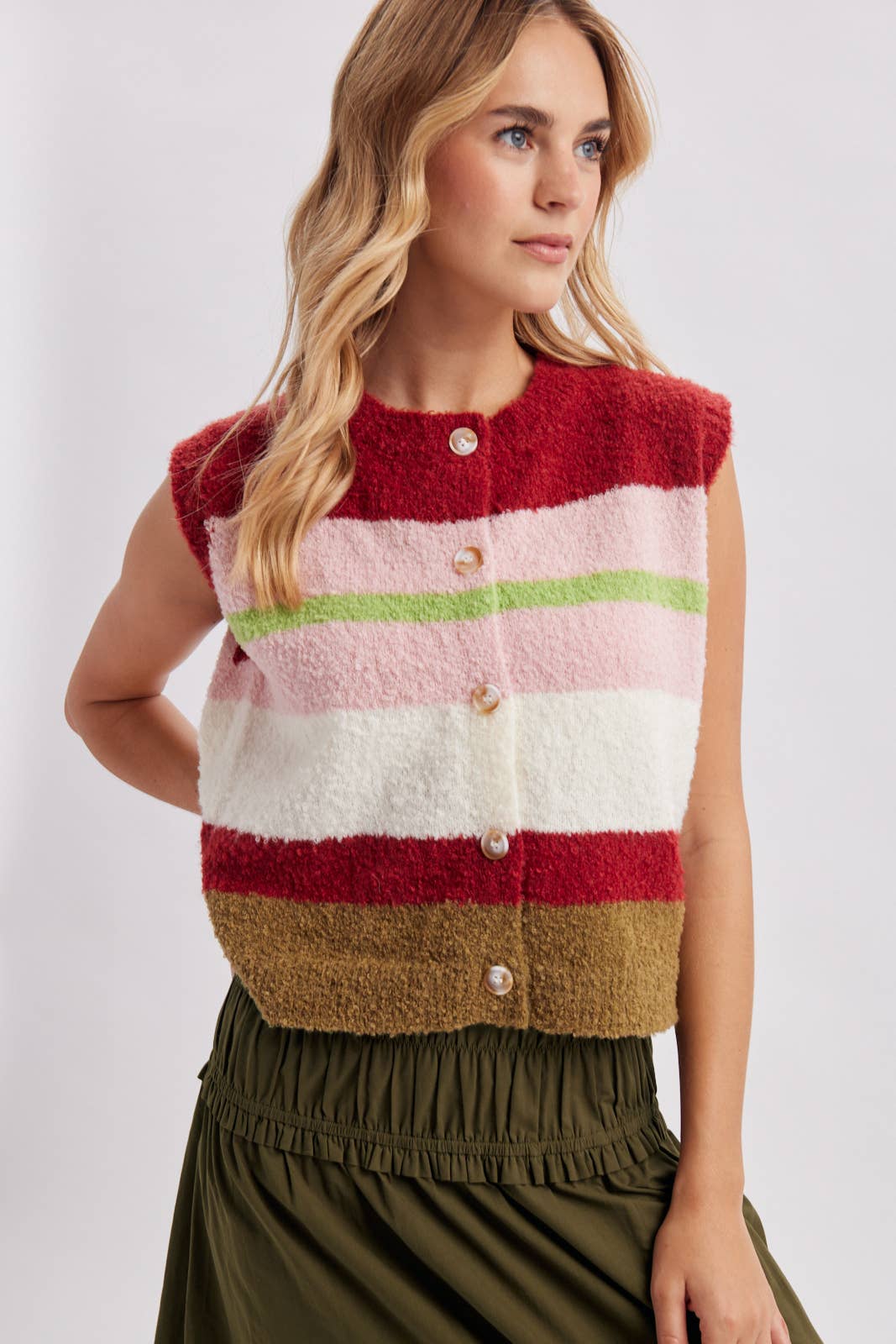 STRIPED MULTI COLOR FUZZY SWEATER VEST / WL26-13898