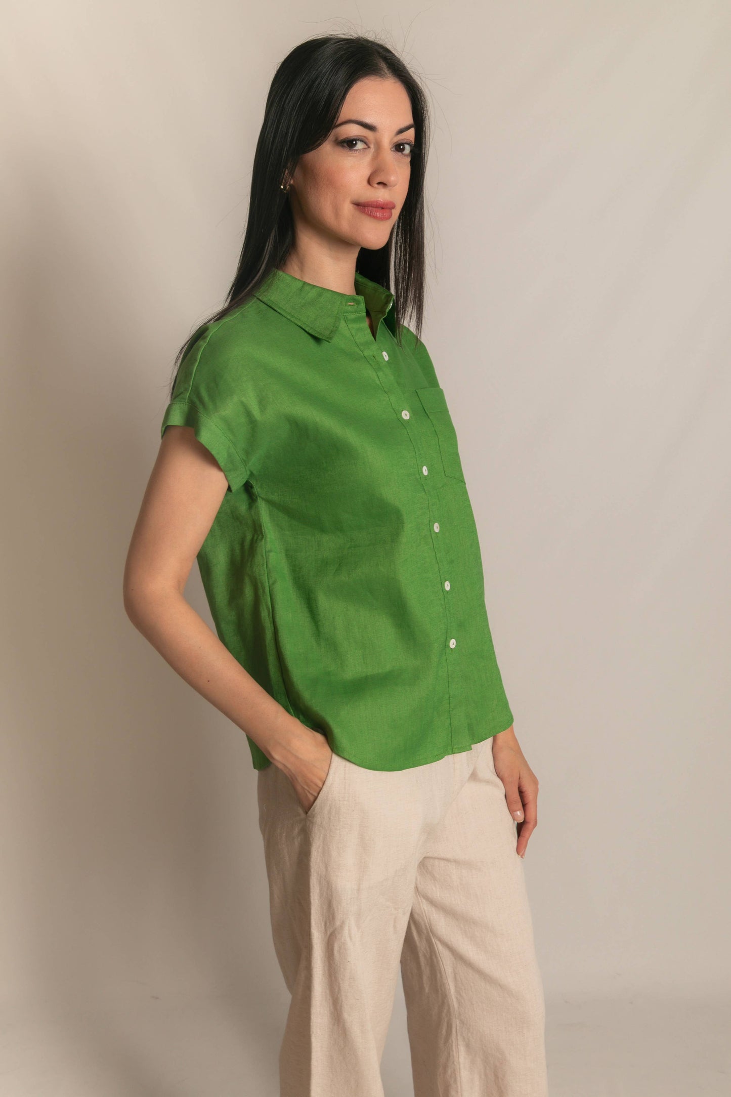 P.CILL Linen Relaxed Short Sleeve Button Up Shirt