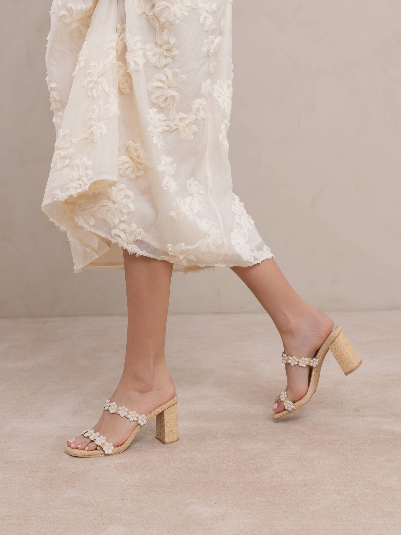 The Feliza | Natural Floral Raffia Heel Summer Block Sandal