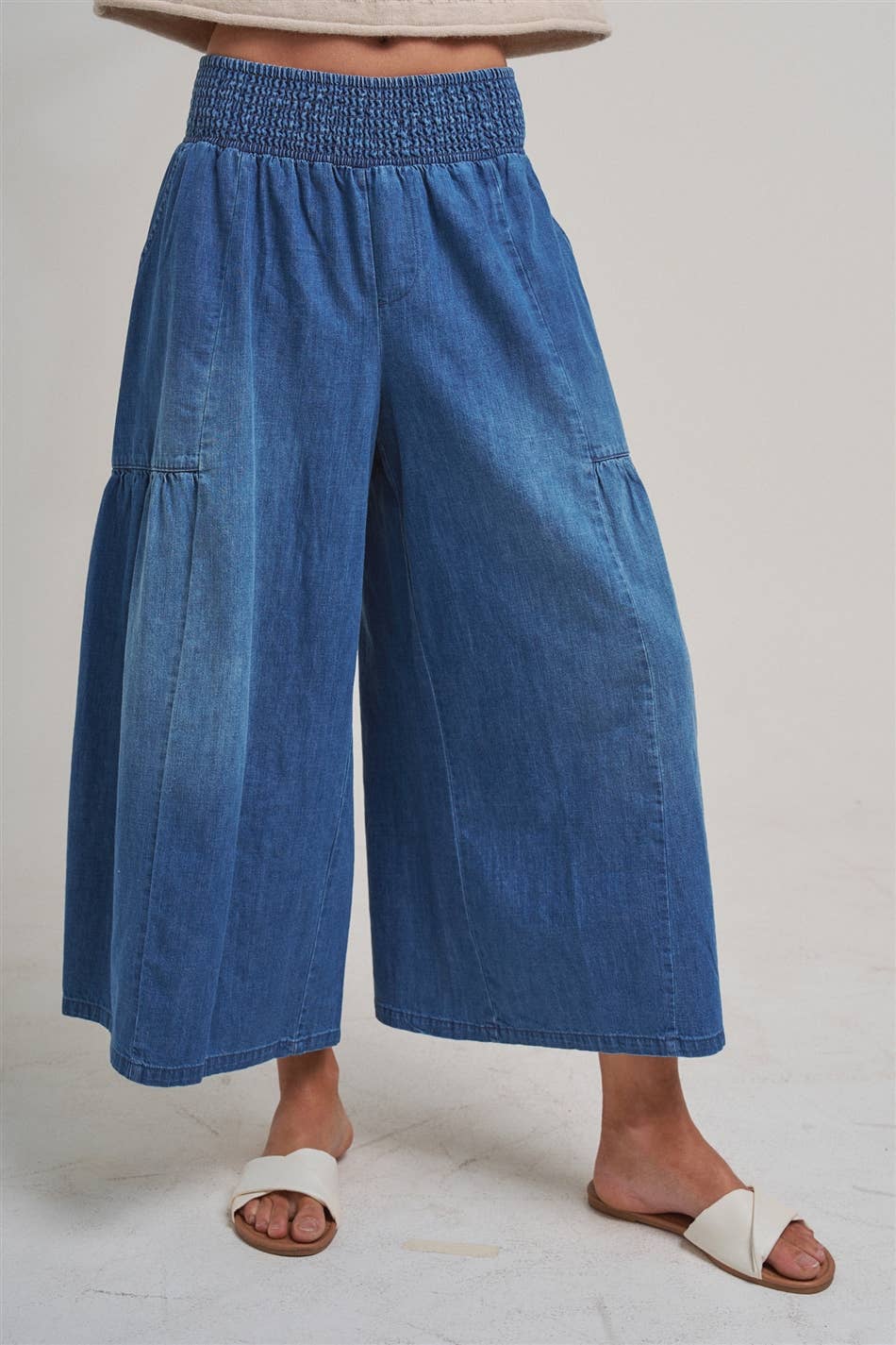 REAXED WIDE FLARED LEG BOHO WESTERN DENIM PANTS