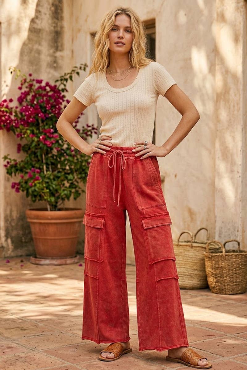 MINERAL WASHED TERRY CARGO PANTS