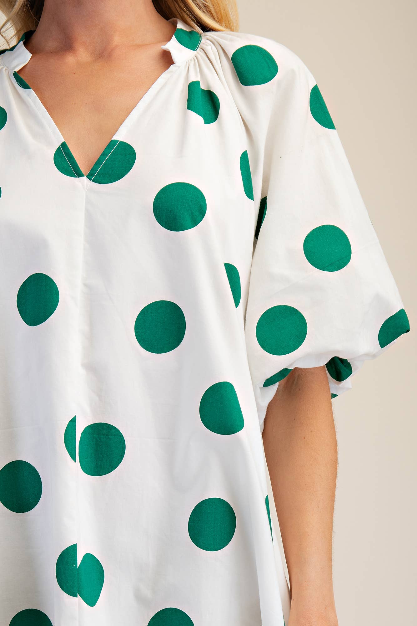 Puff-Sleeve Mini Shift Dress