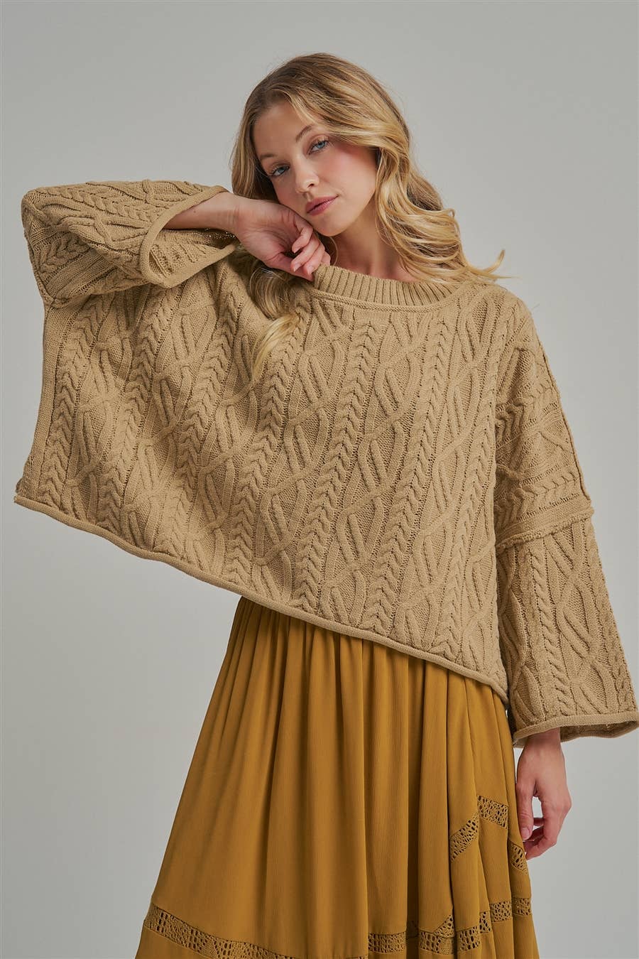 OVERSIZED CABLE KNIT CASUAL BOHO FALL SWEATERTOP_JLT00437-01