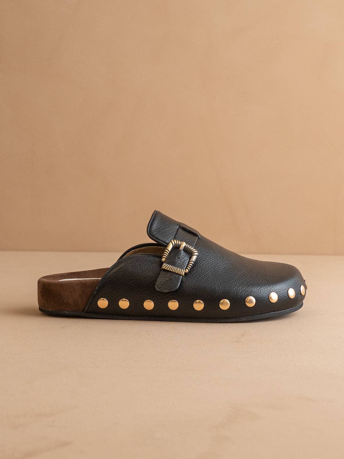 The Toni | Black Studded Buckle Clog