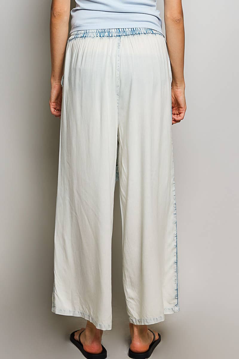 Vintage Washed Embroidered Trim Tassel Wide Leg Pants