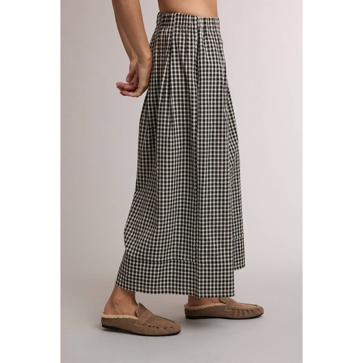GINGHAM WIDE LEG PULL ON PANTS / WL26-14080