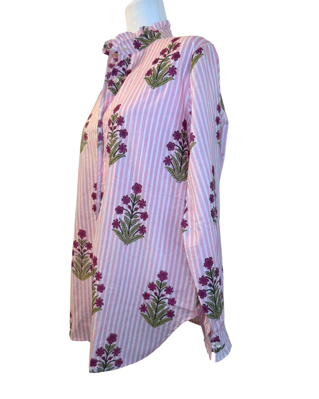 Women's Floral Striped Block Print Ruffled Blouse