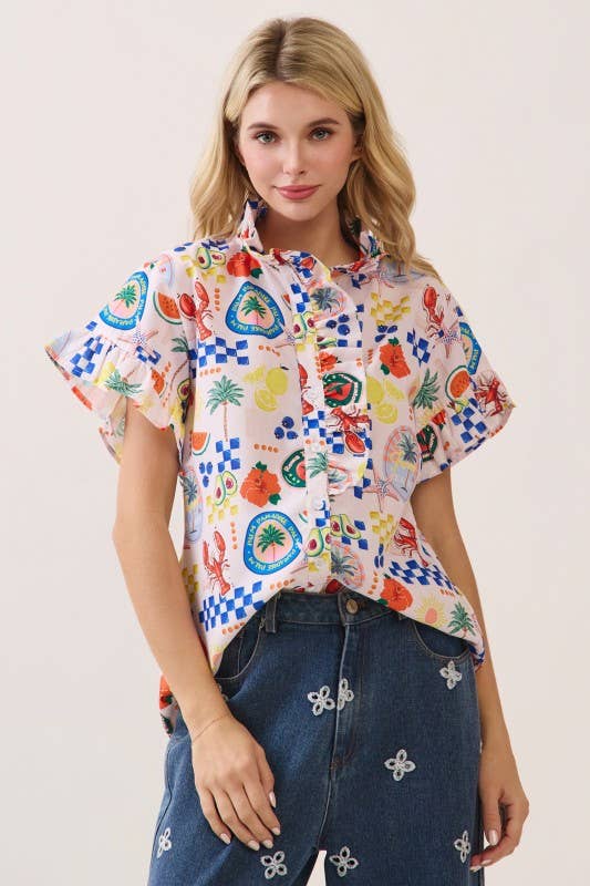Printed Button-Front Blouse CT52642