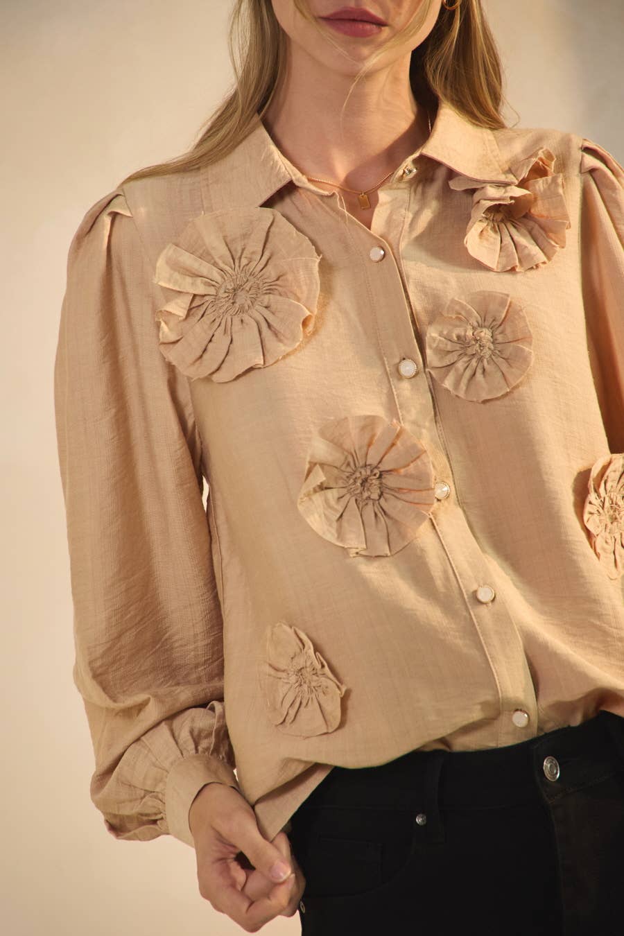 Textured Long-sleeve Blouse