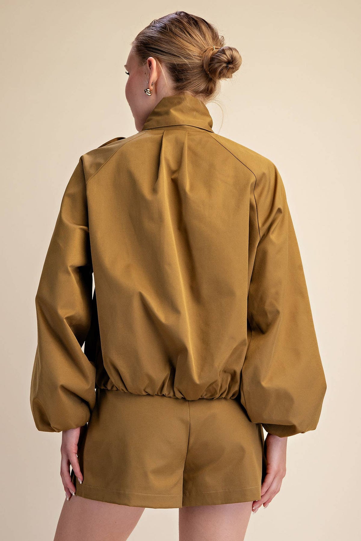 Scarf Collar Long Sleeve Puffy Jacket