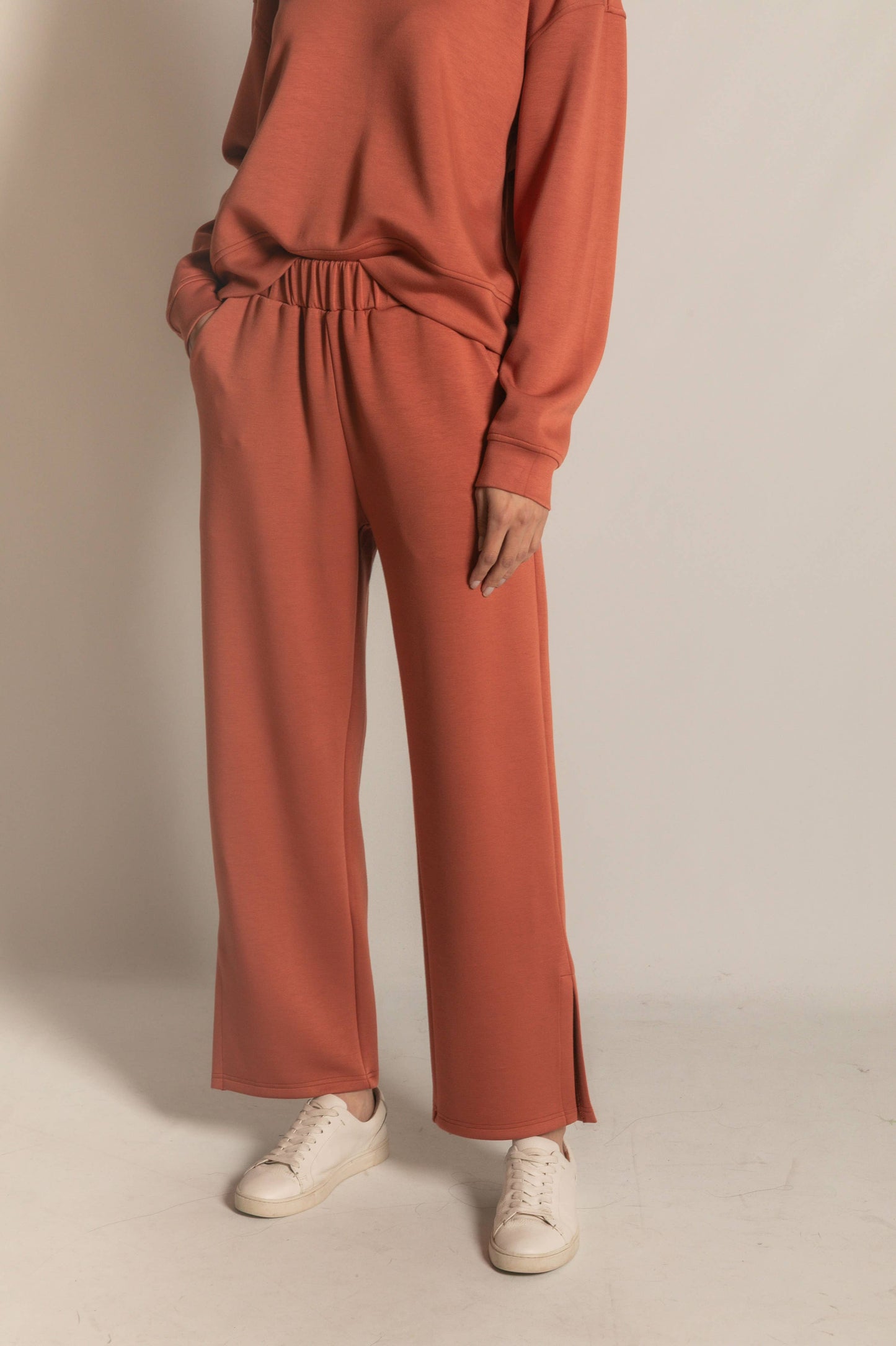 P. CILL Butter Modal Wide Leg Pants with Bottom Slits