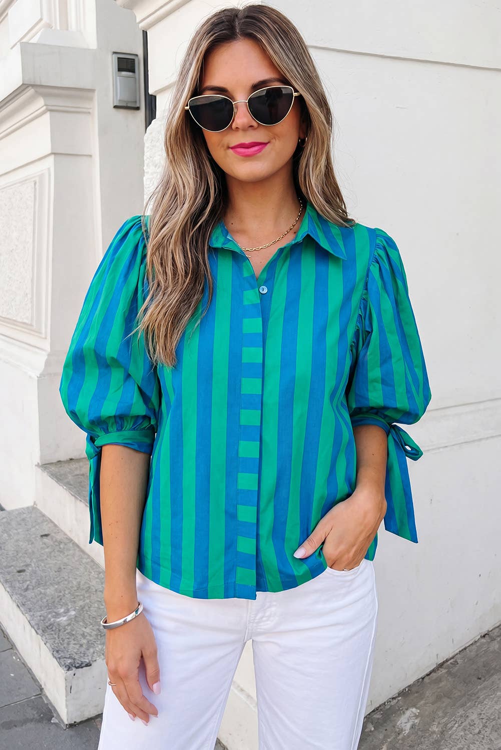 Stripe Tie Sleeve Button Down Shirt | S-XL
