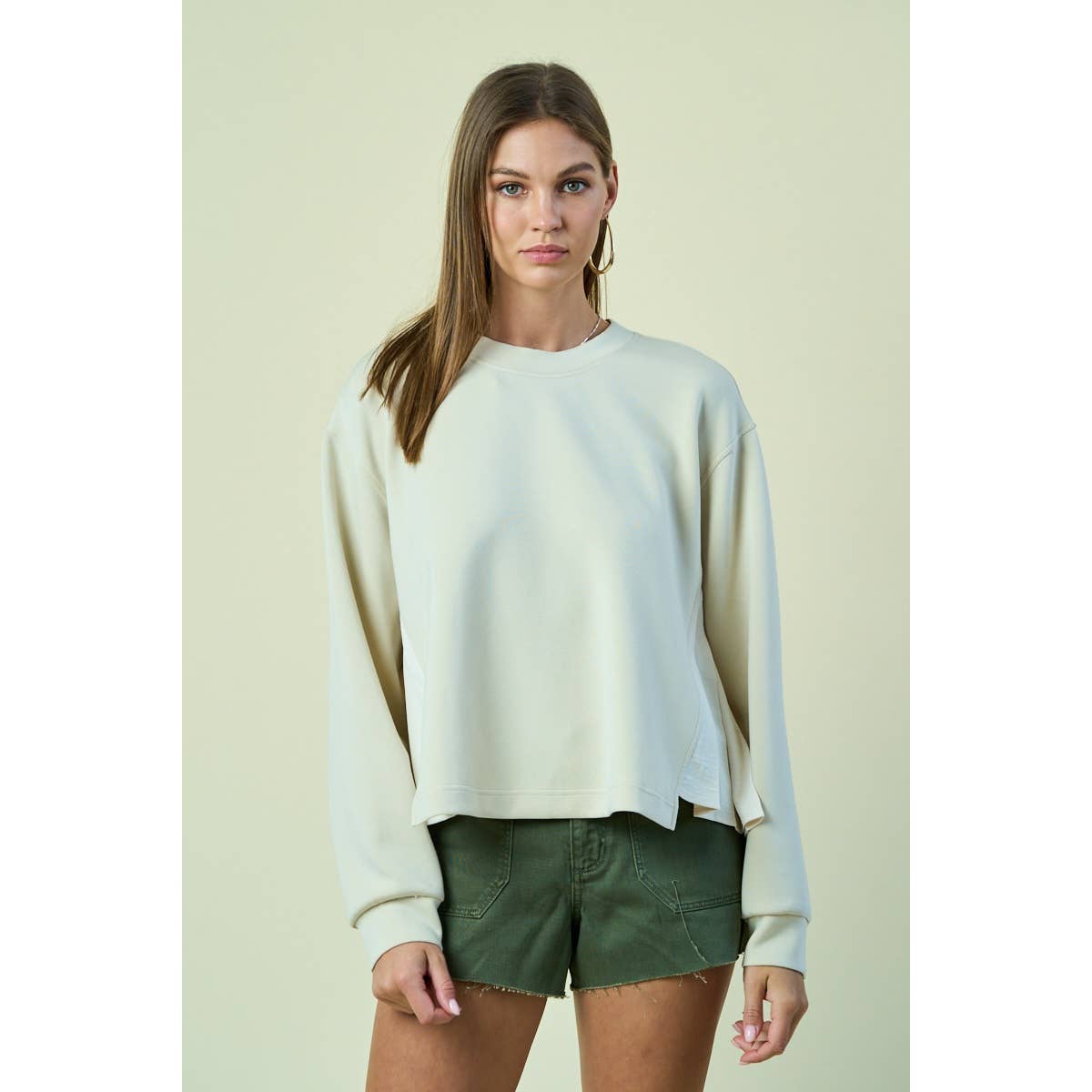 Soft Knit Top With Contrast Pleated Detail