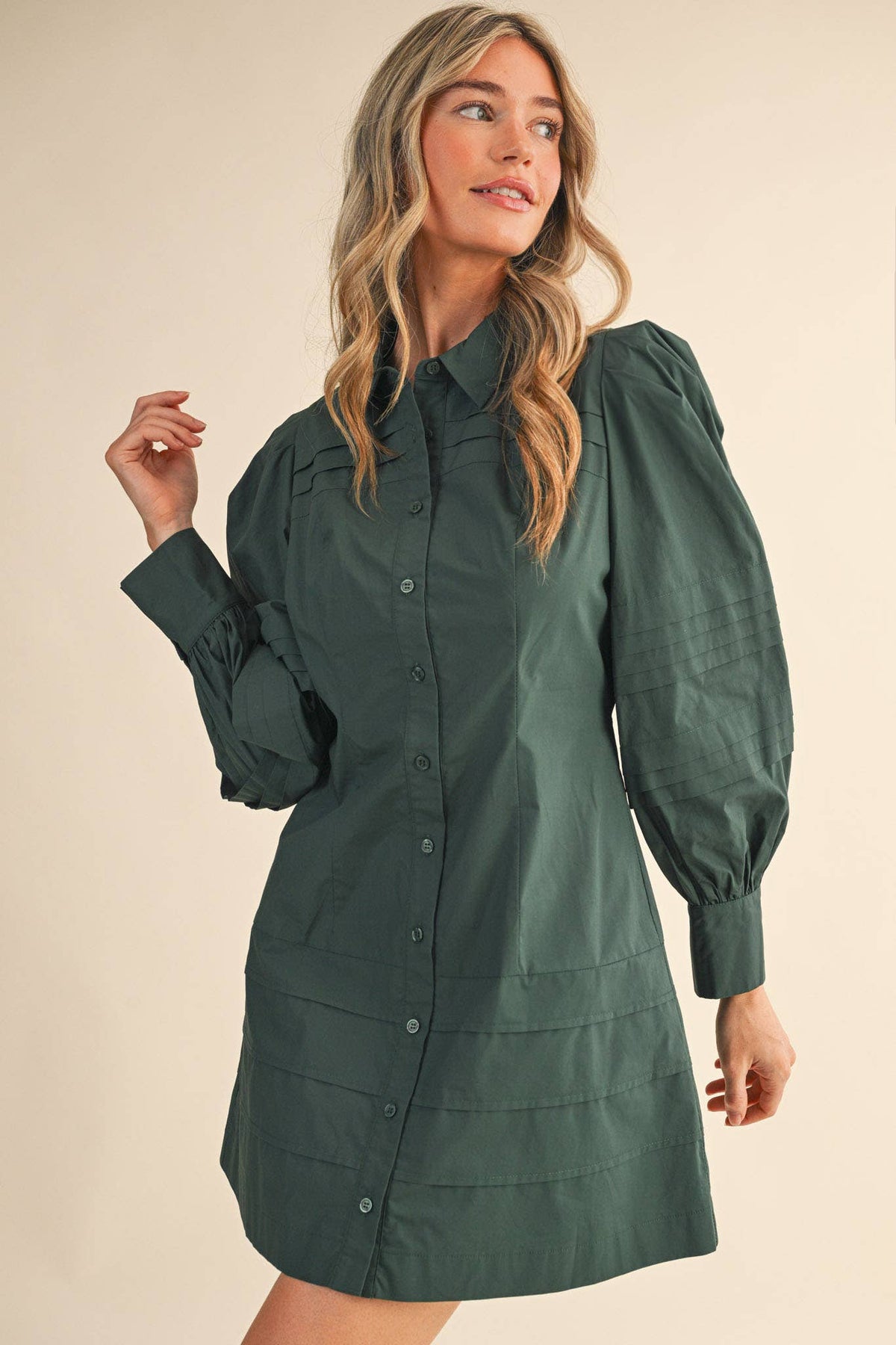 PIN TUCK DETAIL BUTTON DOWN MINI DRESS MDR4328