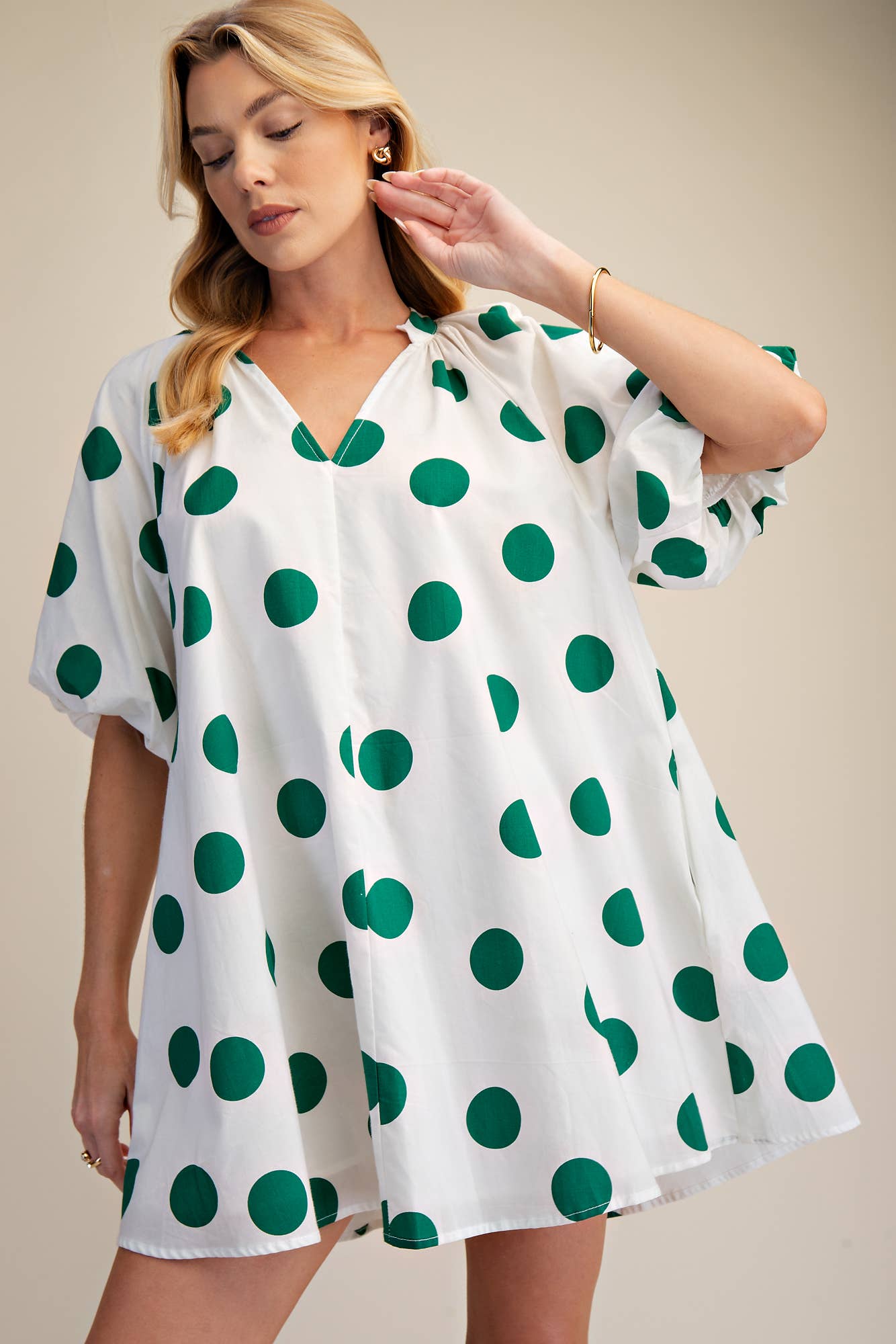 Puff-Sleeve Mini Shift Dress