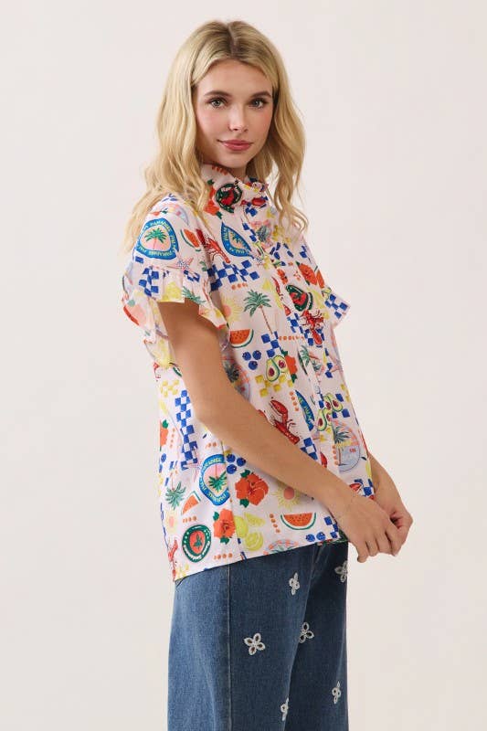 Printed Button-Front Blouse CT52642