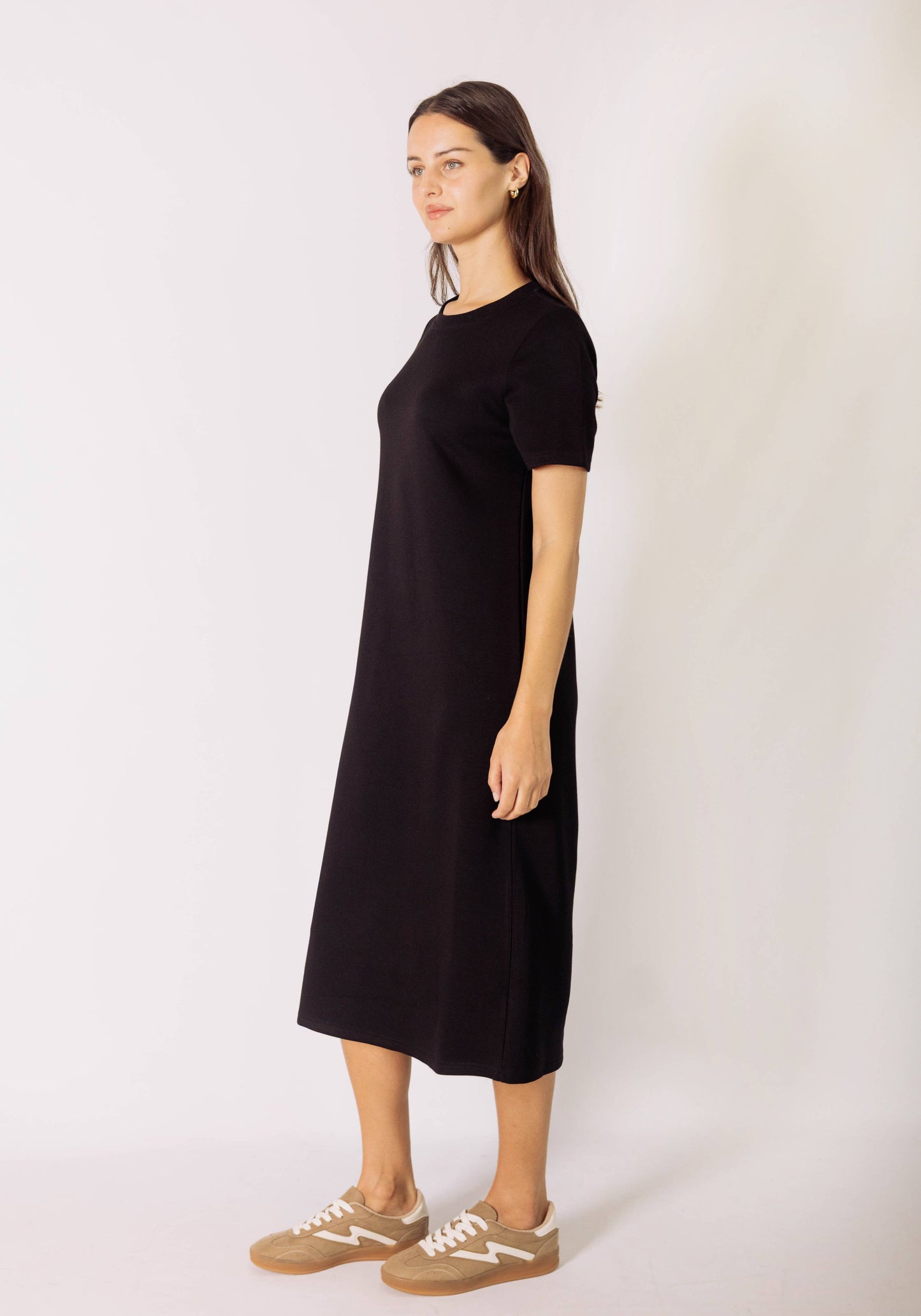 P. CILL Butter Modal Short Sleeve Contrast Rib Neckband Midi
