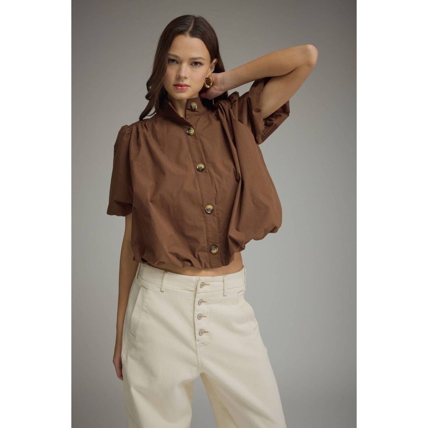 NEW Solid short puff sleeve top