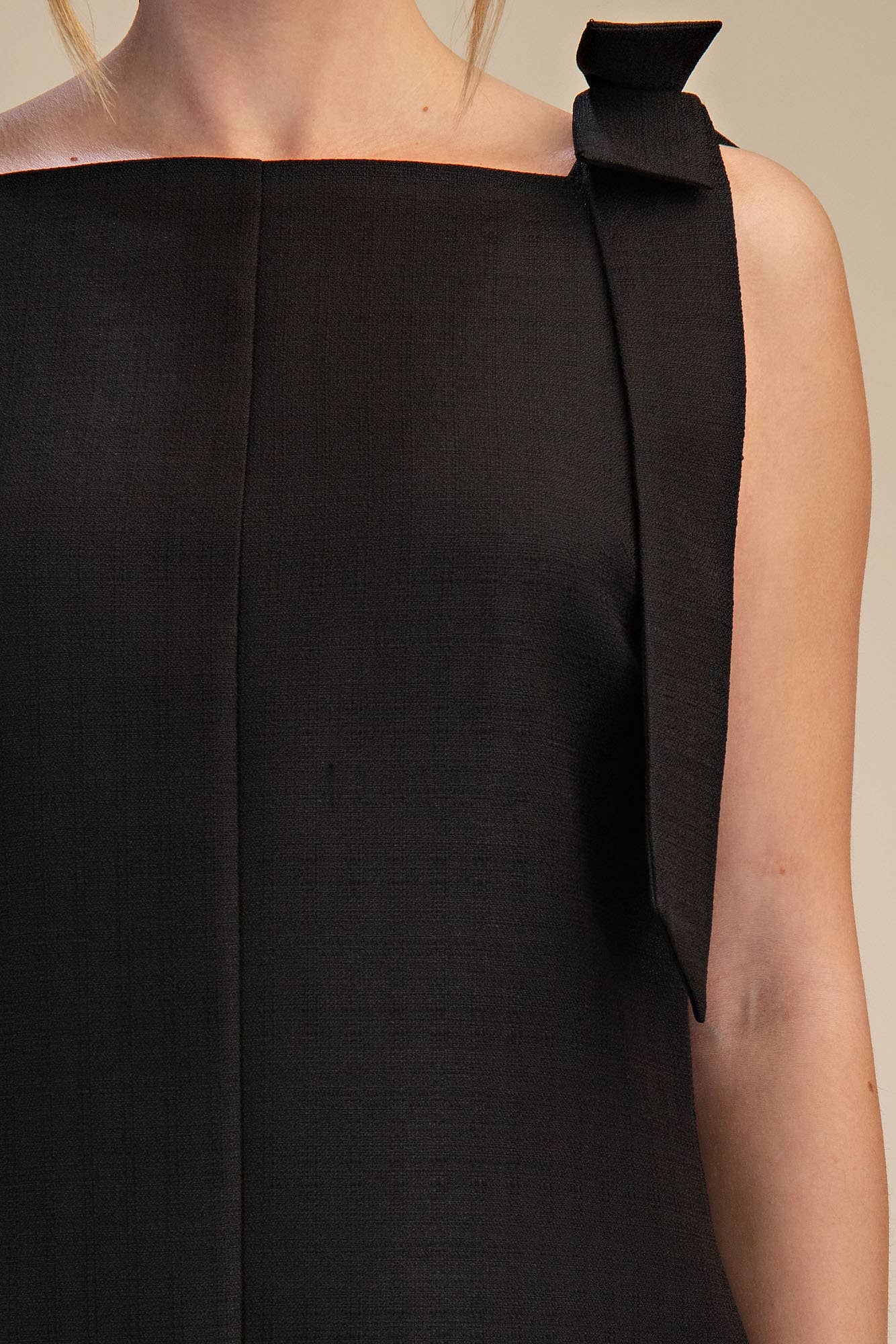 Straight Neckline Bow Mini Dress