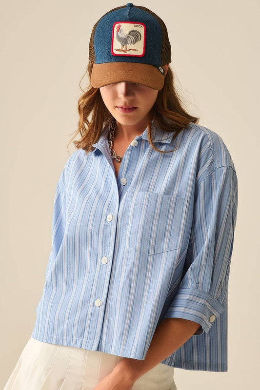 Relaxed fit Cropped Striped Shirt in Blue