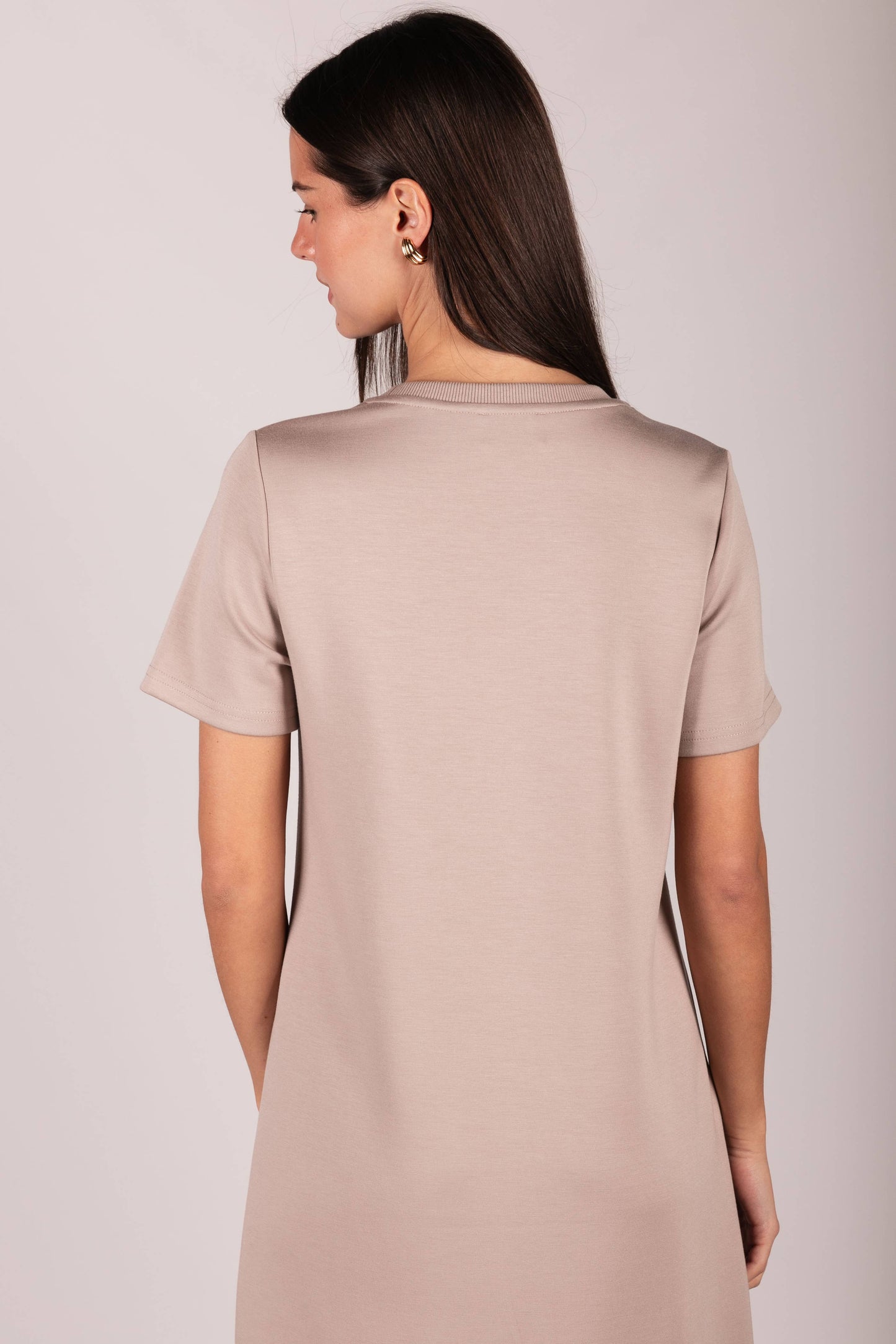 P. CILL Butter Modal Short Sleeve Contrast Rib Neckband Midi