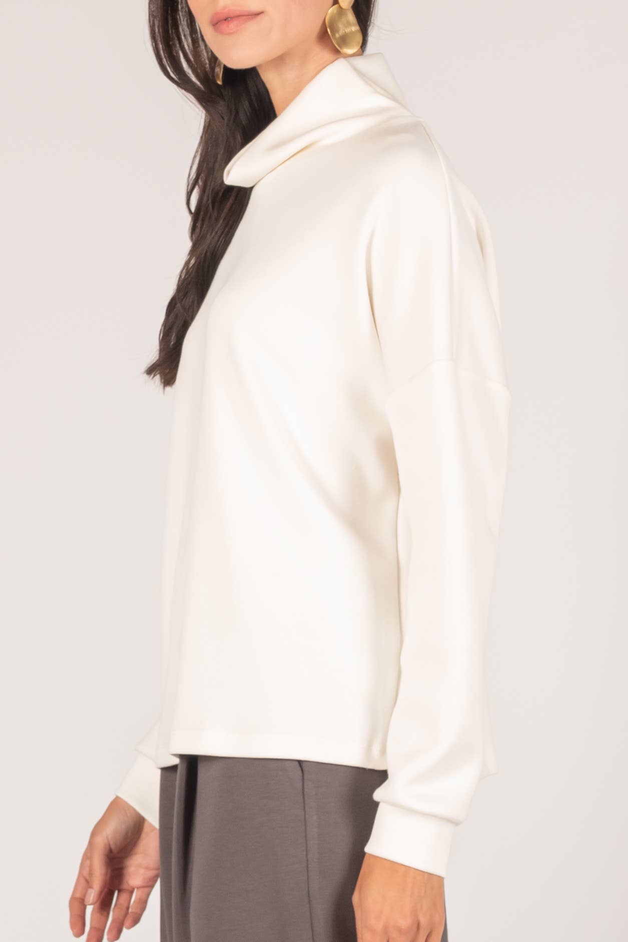 P. CILL Butter Modal Cowl Neck Long Sleeve Top