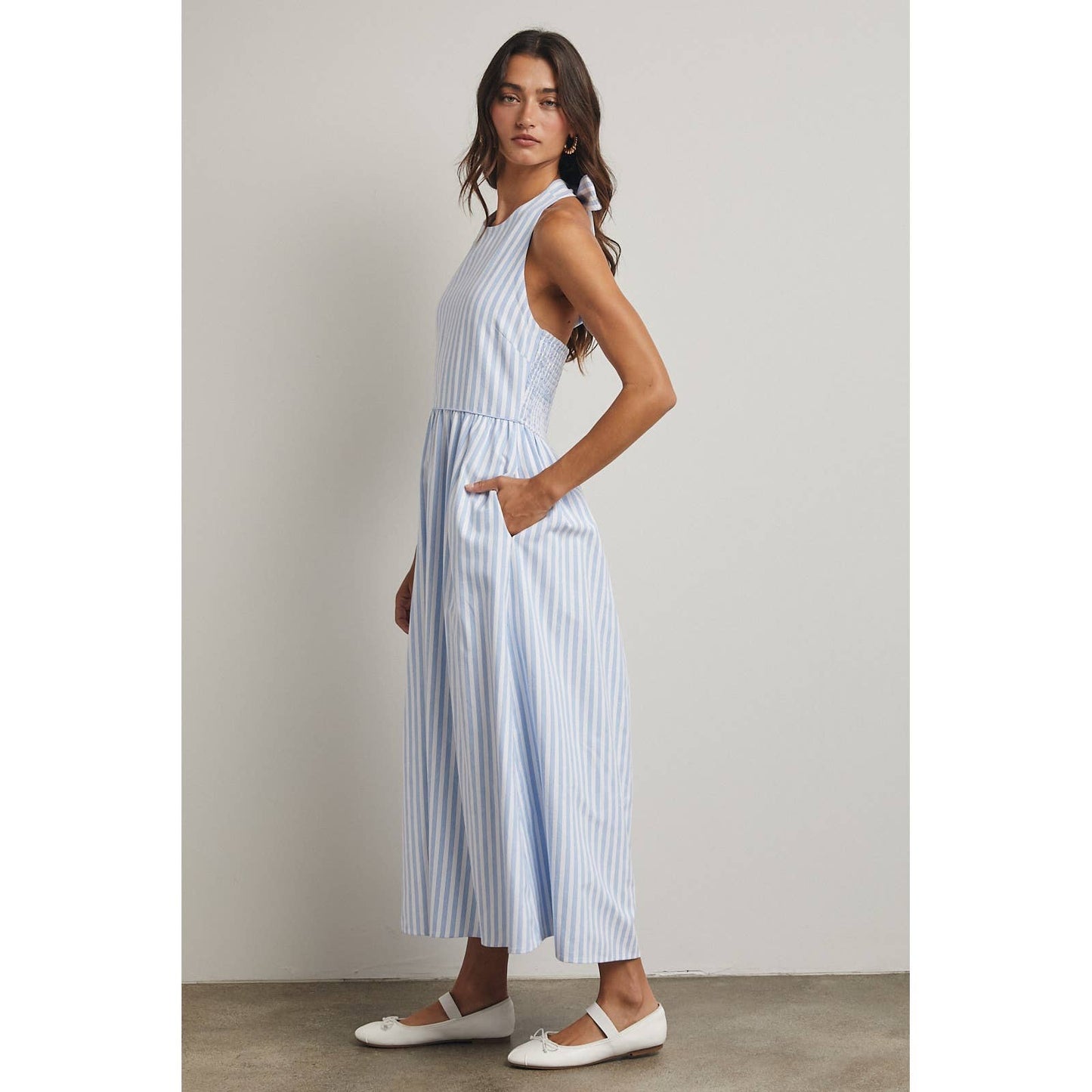 STRIPED HALTER MAXI DRESS / WL25-12138