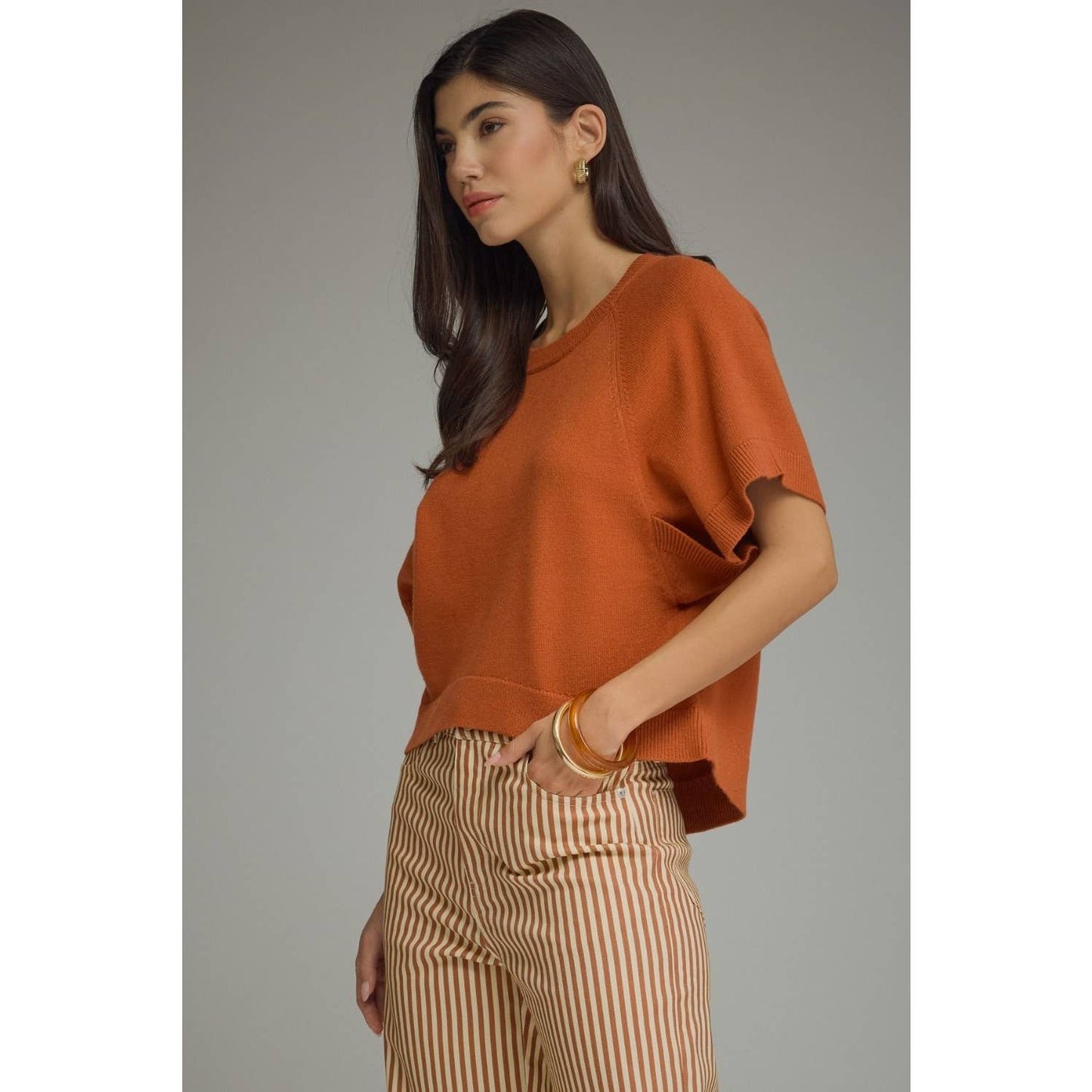NEW Solid short dolman sleeve knit top
