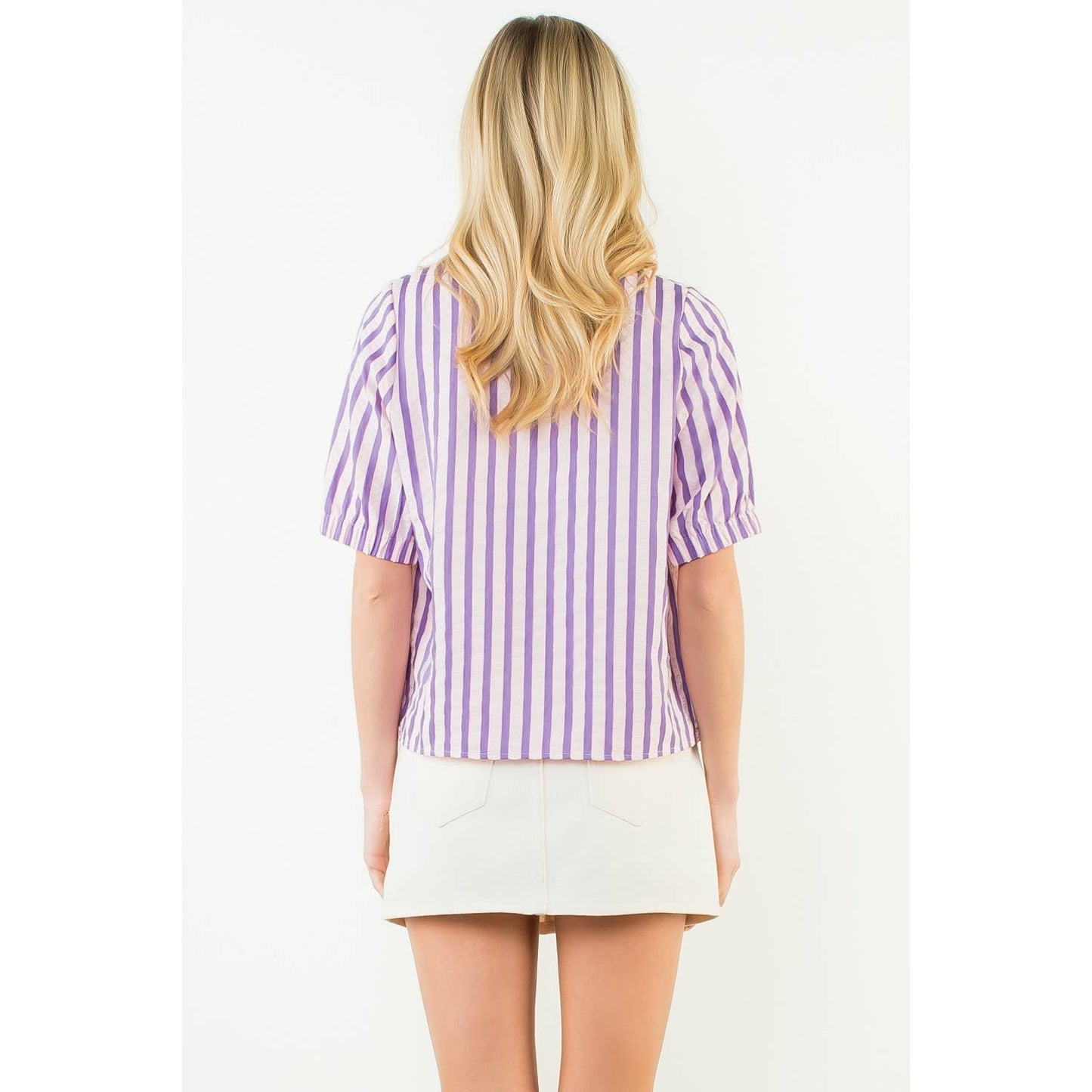 Short Sleeve Striped Button Down Top