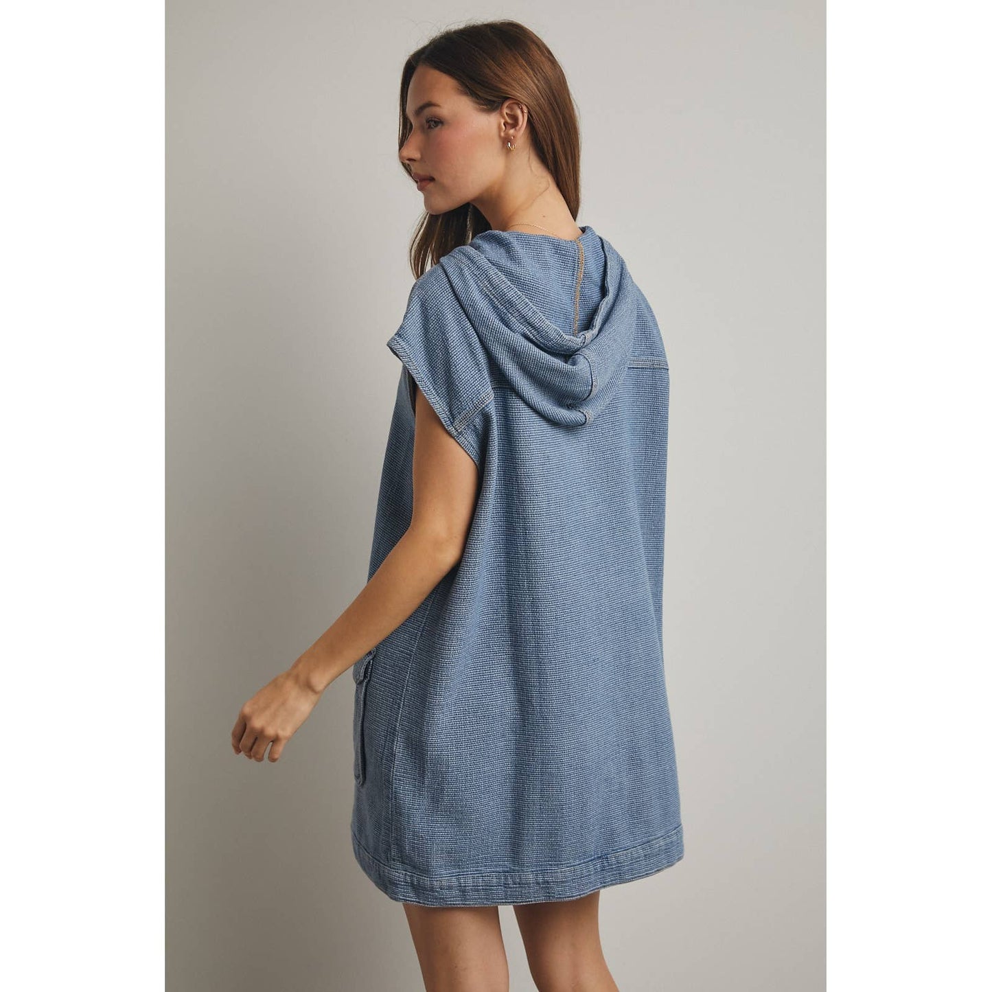 COTTON DENIM HOODIE MINI DRESS / WL25-12030