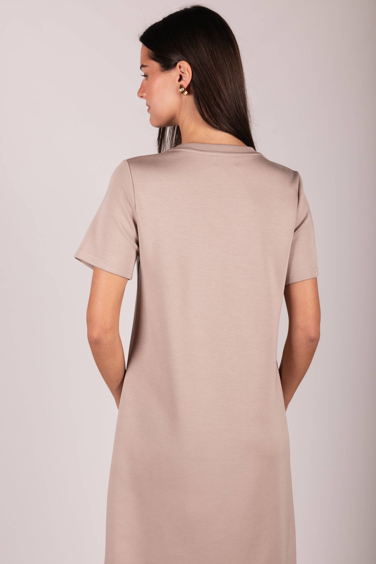 P. CILL Butter Modal Short Sleeve Contrast Rib Neckband Midi