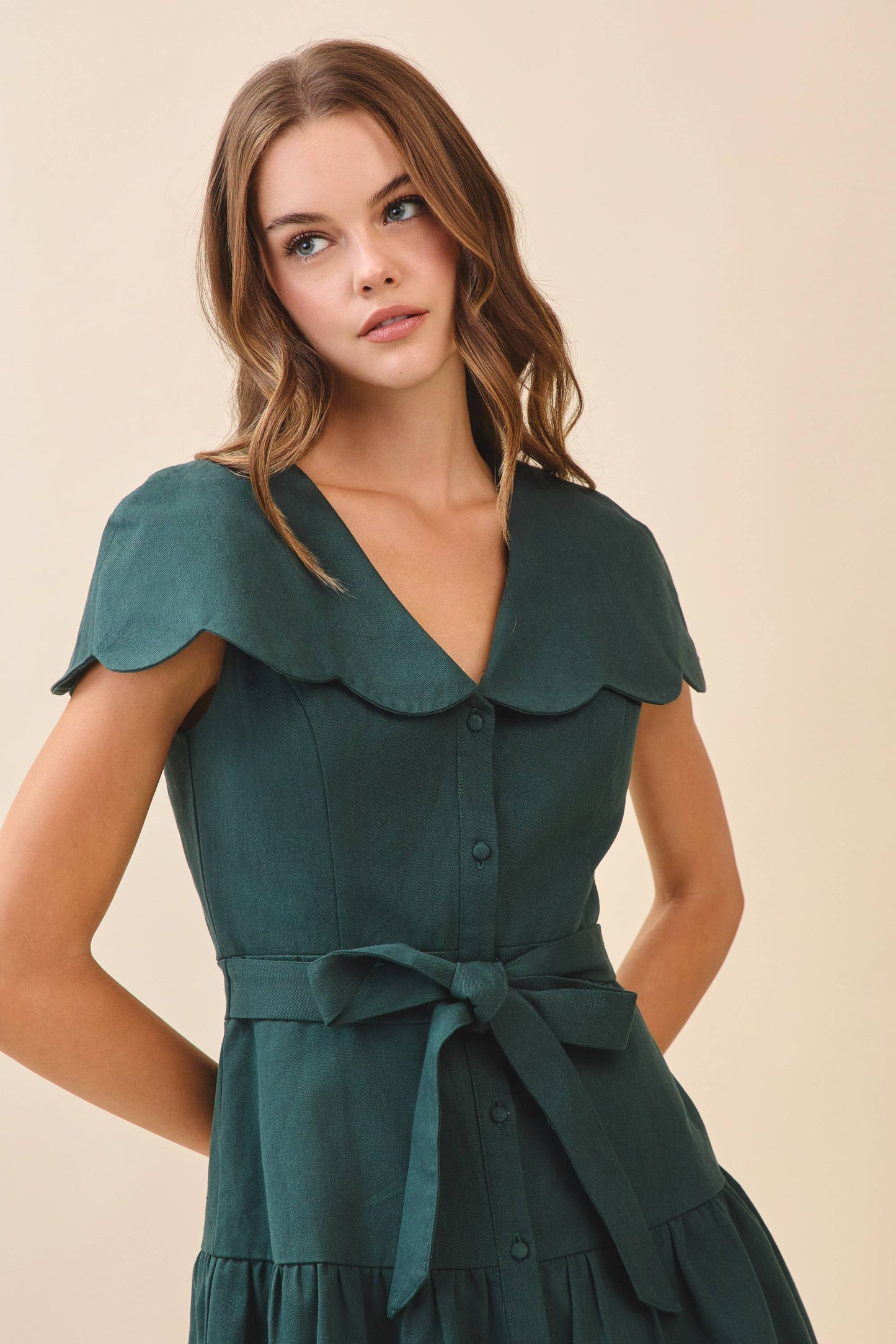 CD06011-Fit And Flare Oversized Scalloped Collar Dress