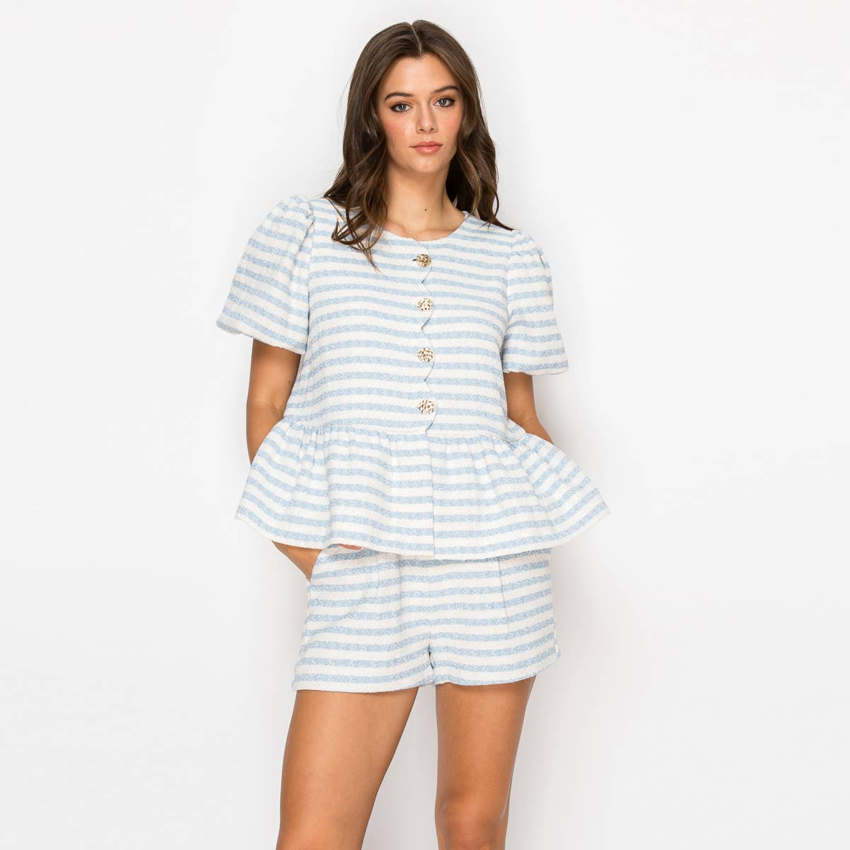 Sky blue  Summer French Boucle Peplum Jacket - LWJ1145
