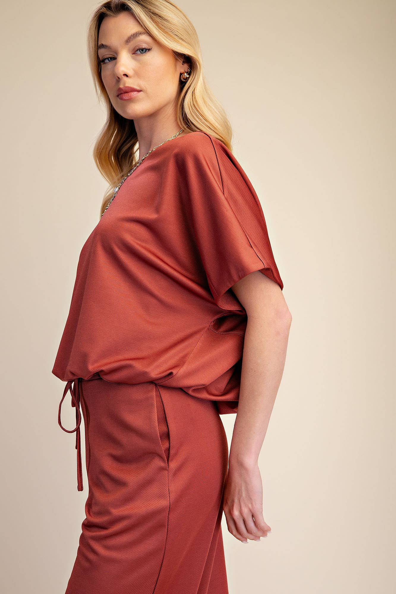 Round Neck Top Adjustable Tie Hem